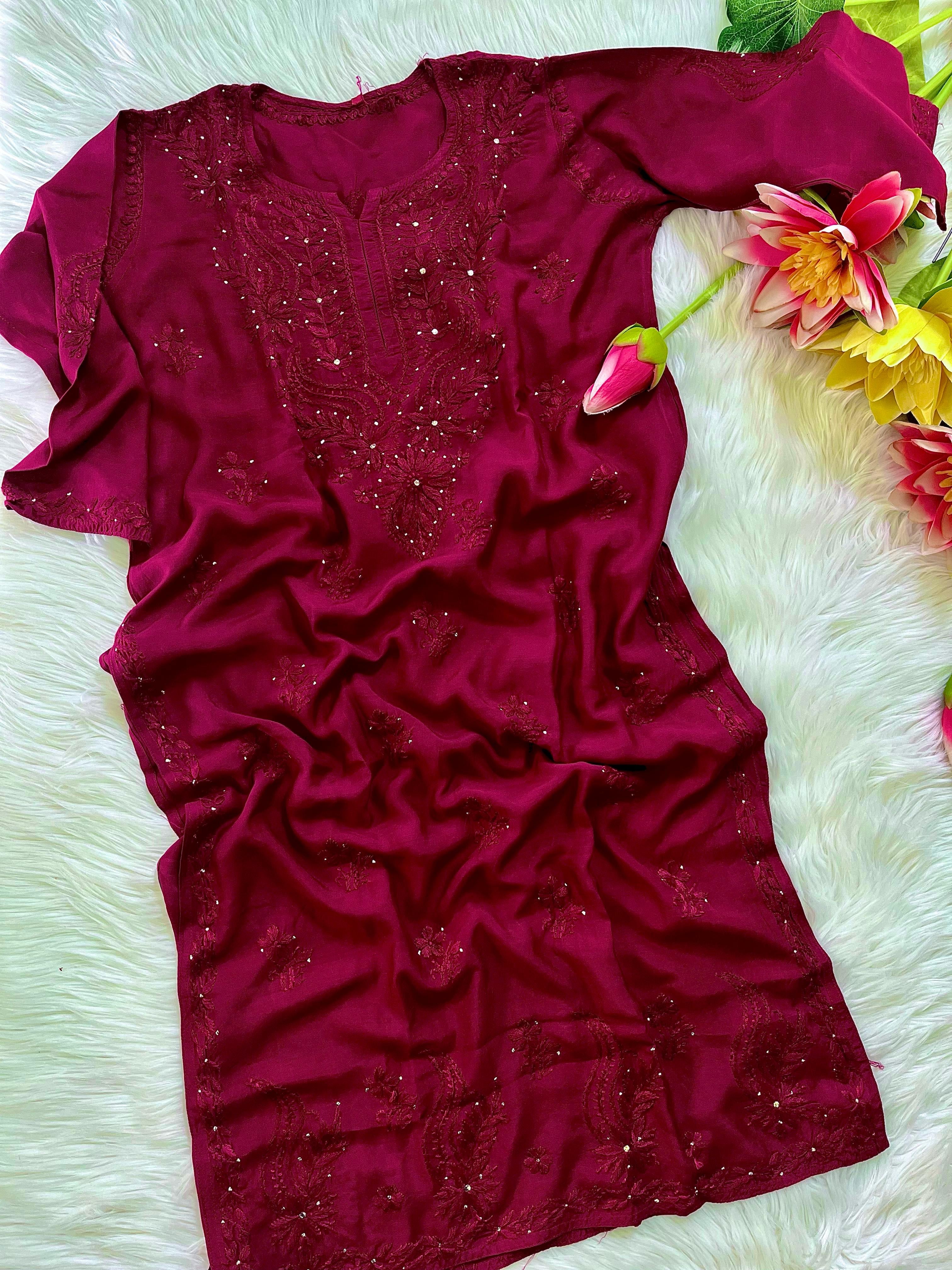 Zoya Muslin Muqaish Kurti Ghaspatti with Bakhiya work