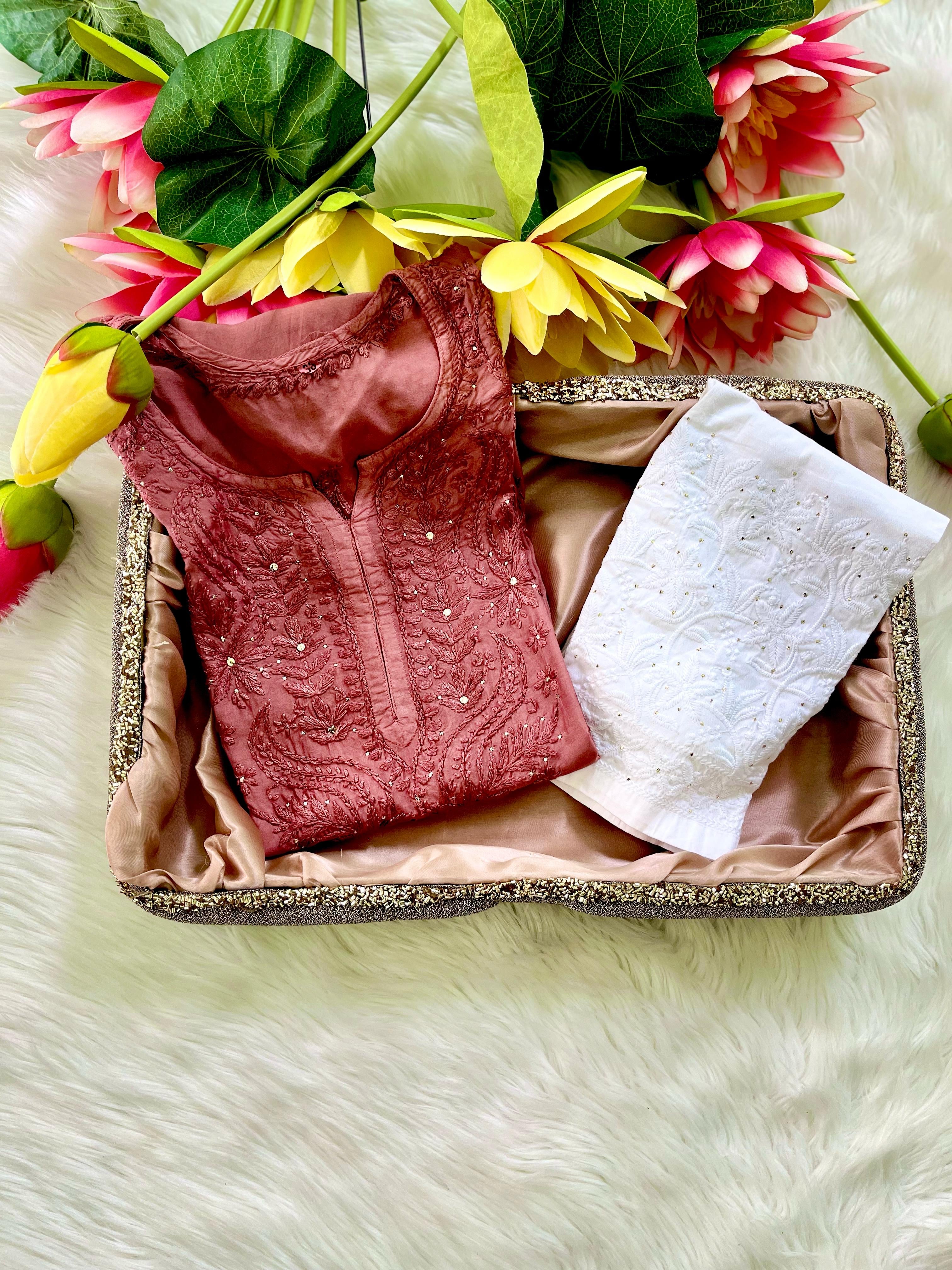 Zoya Muslin Muqaish Kurti Ghaspatti with Bakhiya work