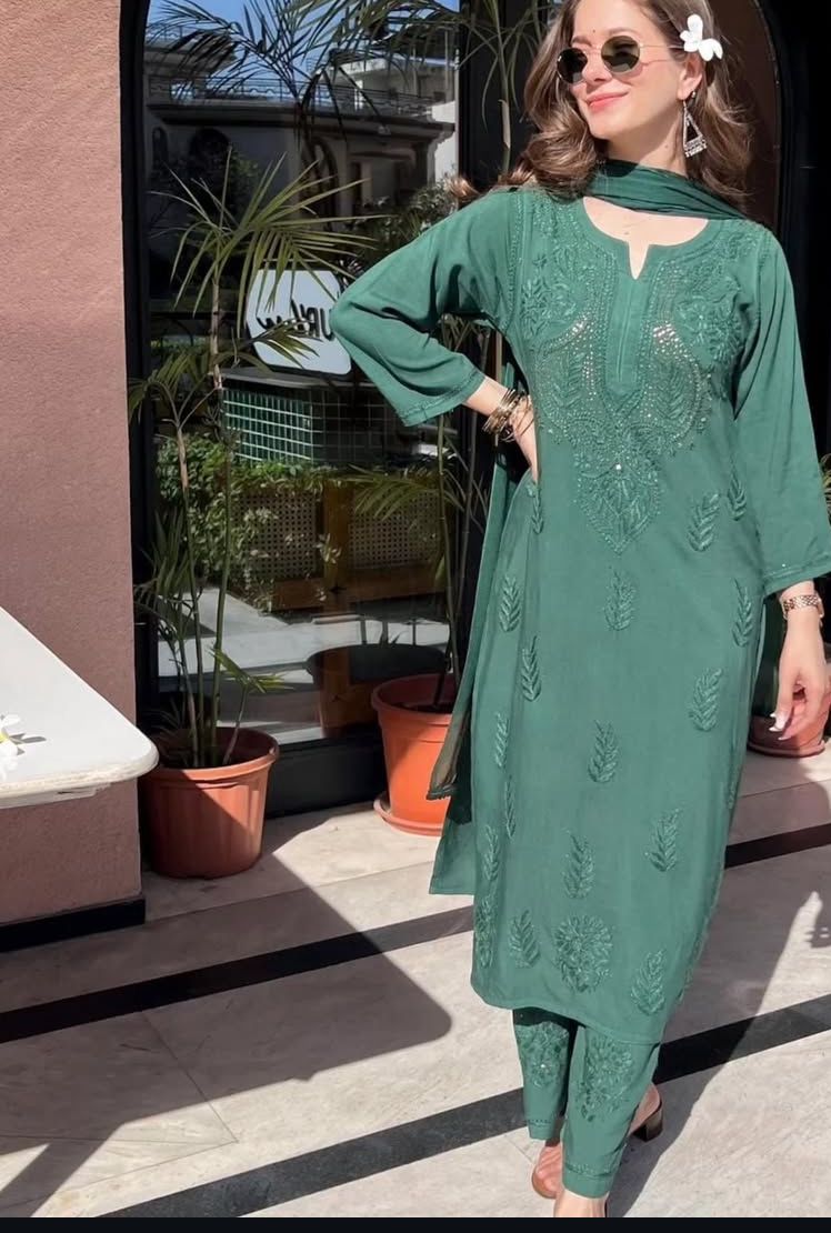 Iddat Muqaish Work Fine Handwork Lucknowi Kurta Plazo Set