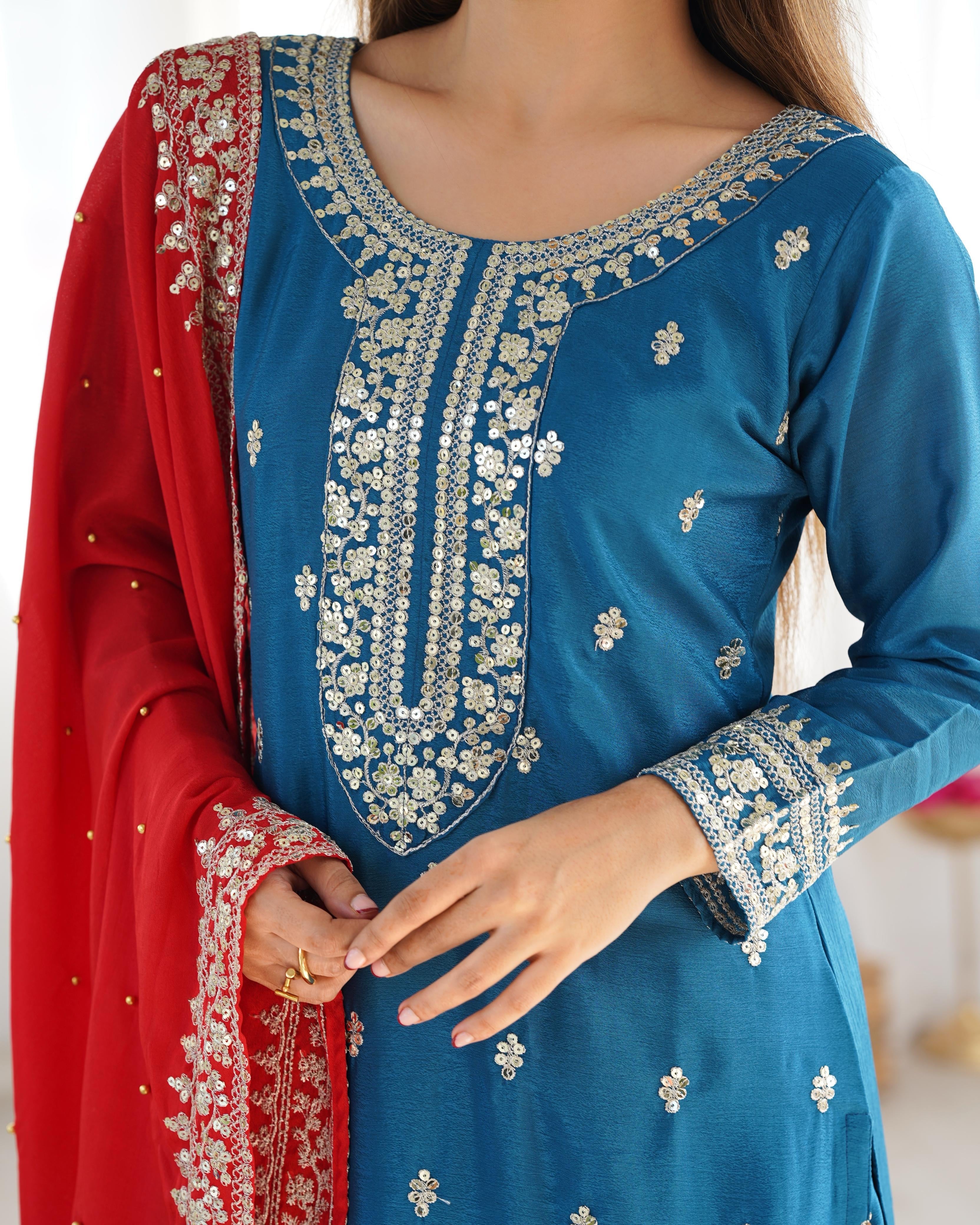 Chinom Heavy embroidery Festive sequence work 3pc Set