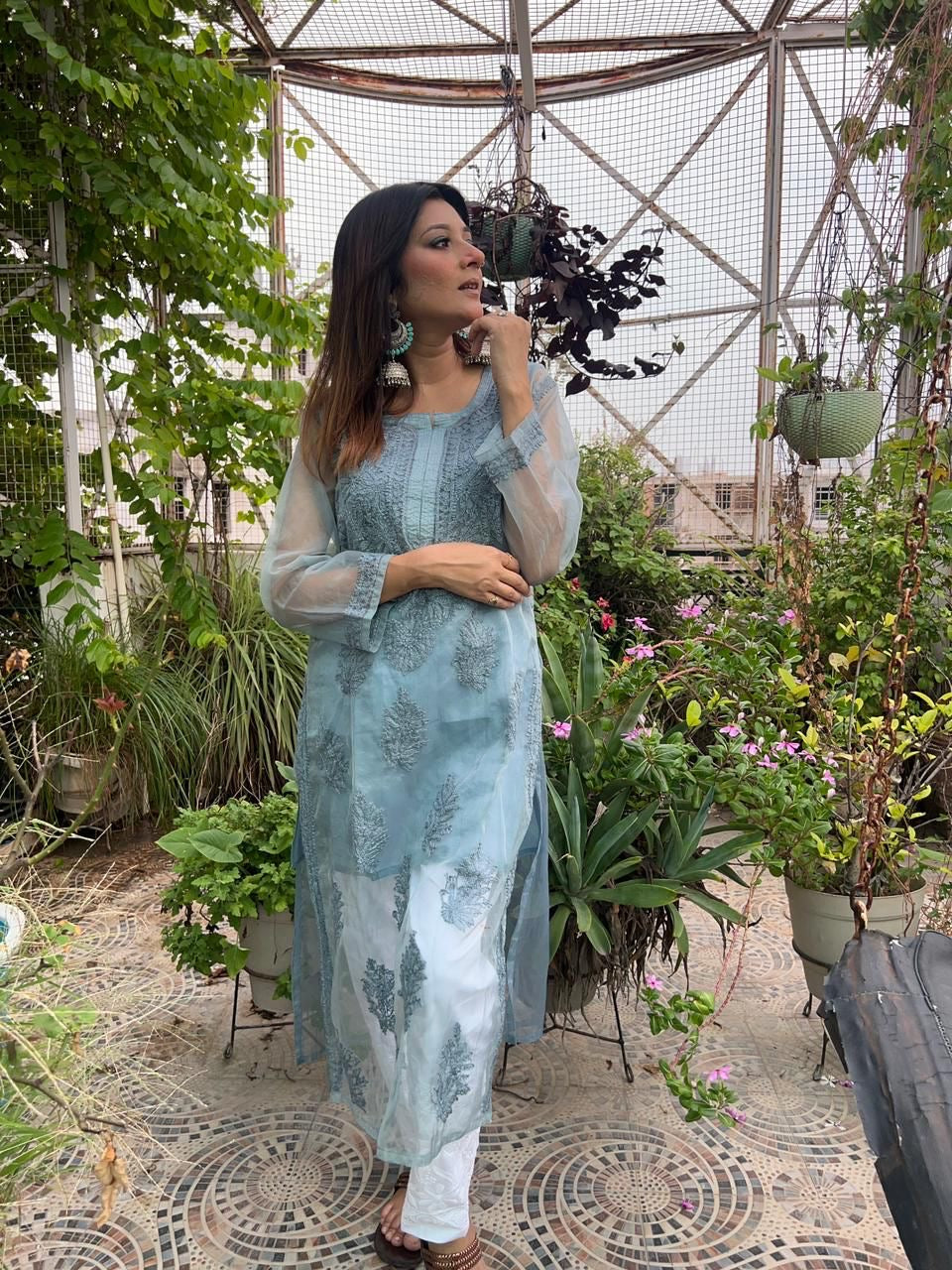 Organza Tone To tone Kurta with Inner & Pant