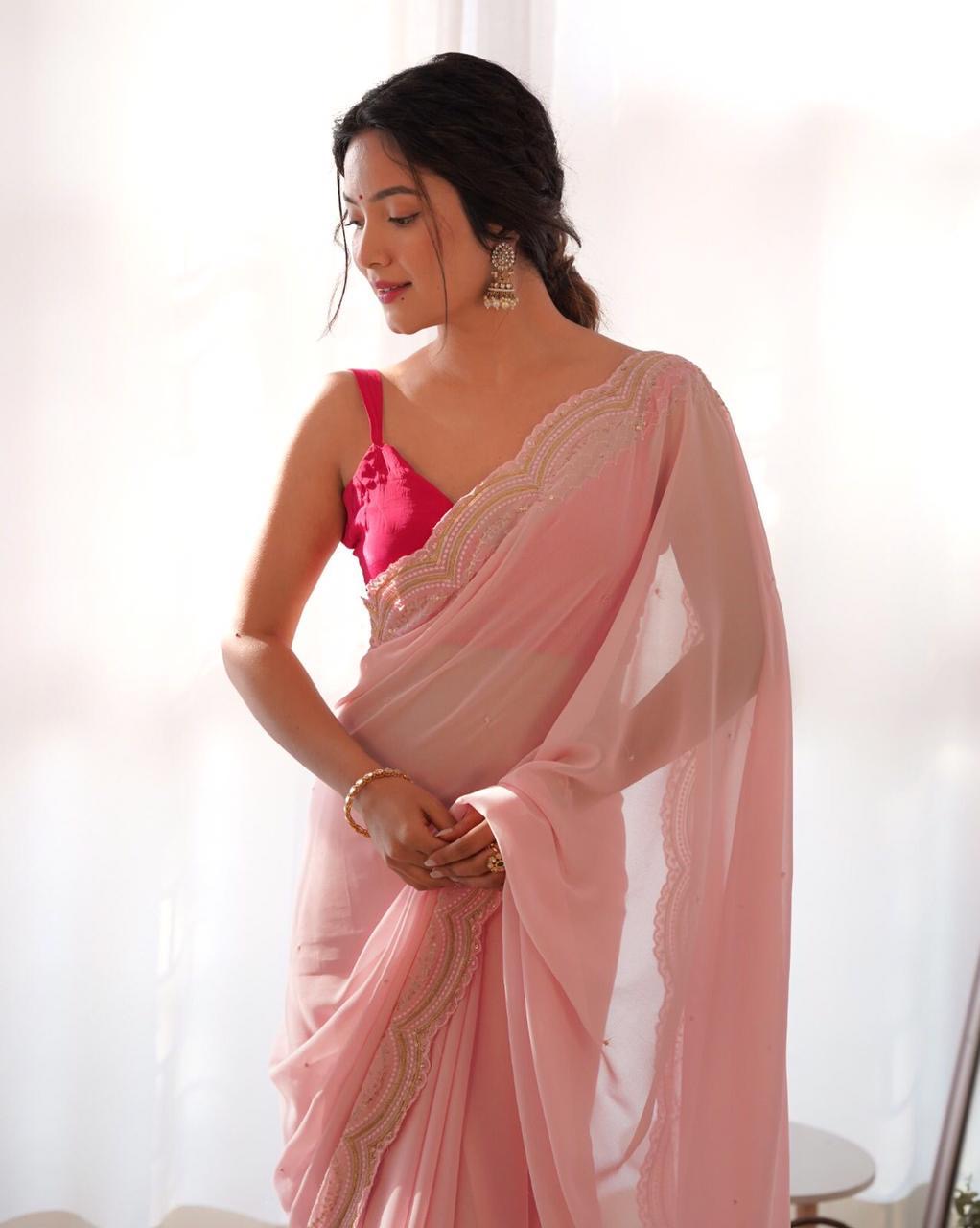 Heavy Georgette’s C-Pallu Embroidered Saree