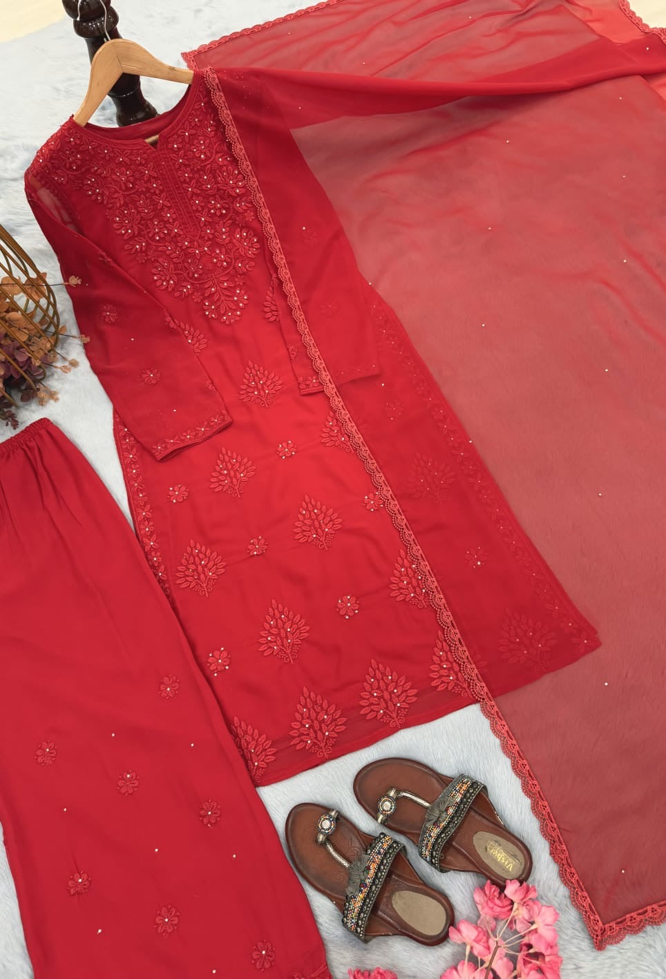 Zara Luxury Chikankari Georgette Suit – Hand Embroidered Muqaish Work 3pc Set