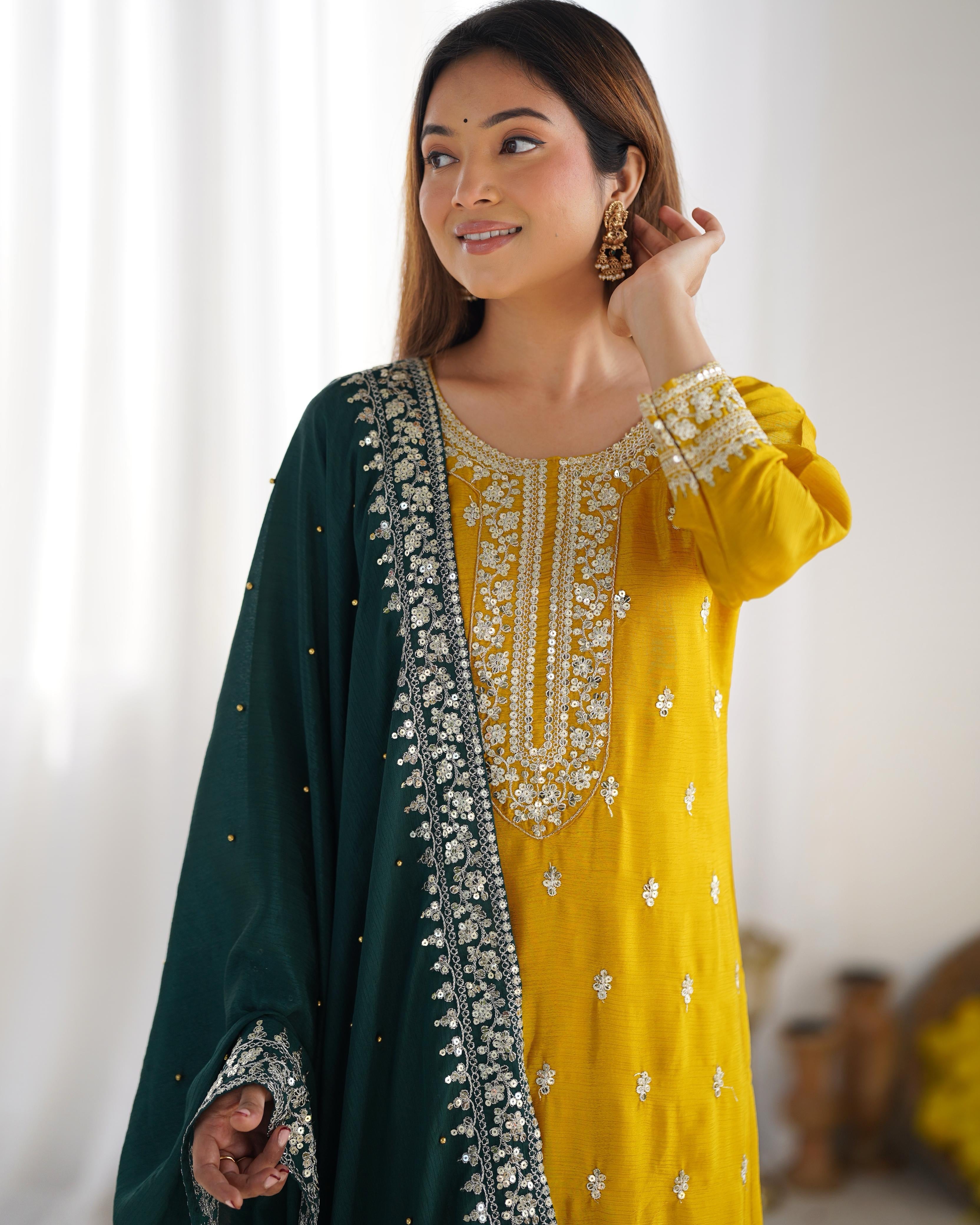 Chinom Heavy embroidery Festive sequence work 3pc Set