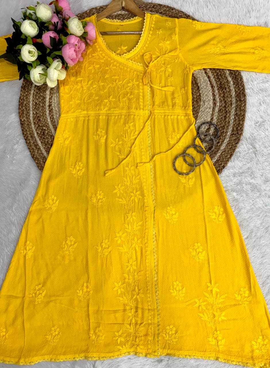 Ghas patti Hand rayon work dot Dori Angrakha