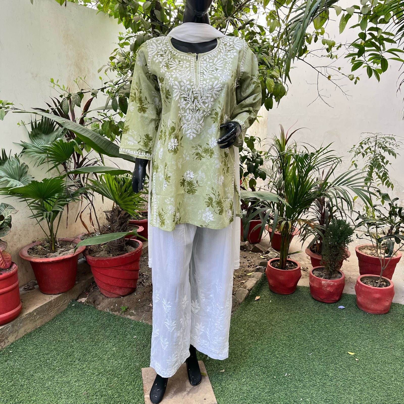 Latest Mul print chikankari Short Top
