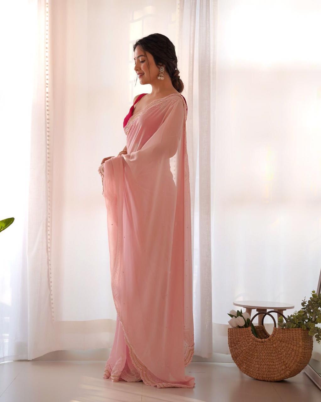 Heavy Georgette’s C-Pallu Embroidered Saree