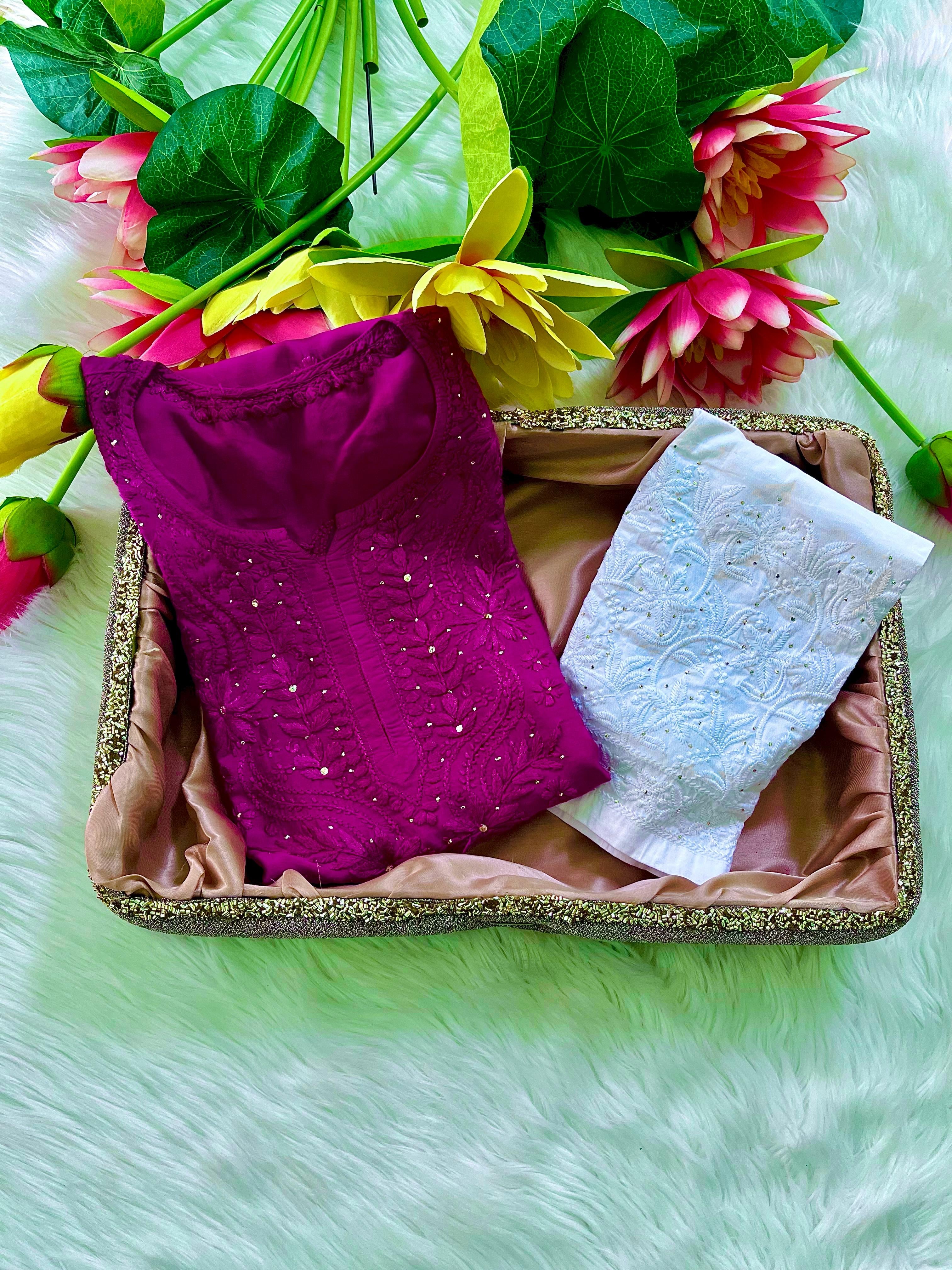 Zoya Muslin Muqaish Kurti Ghaspatti with Bakhiya work
