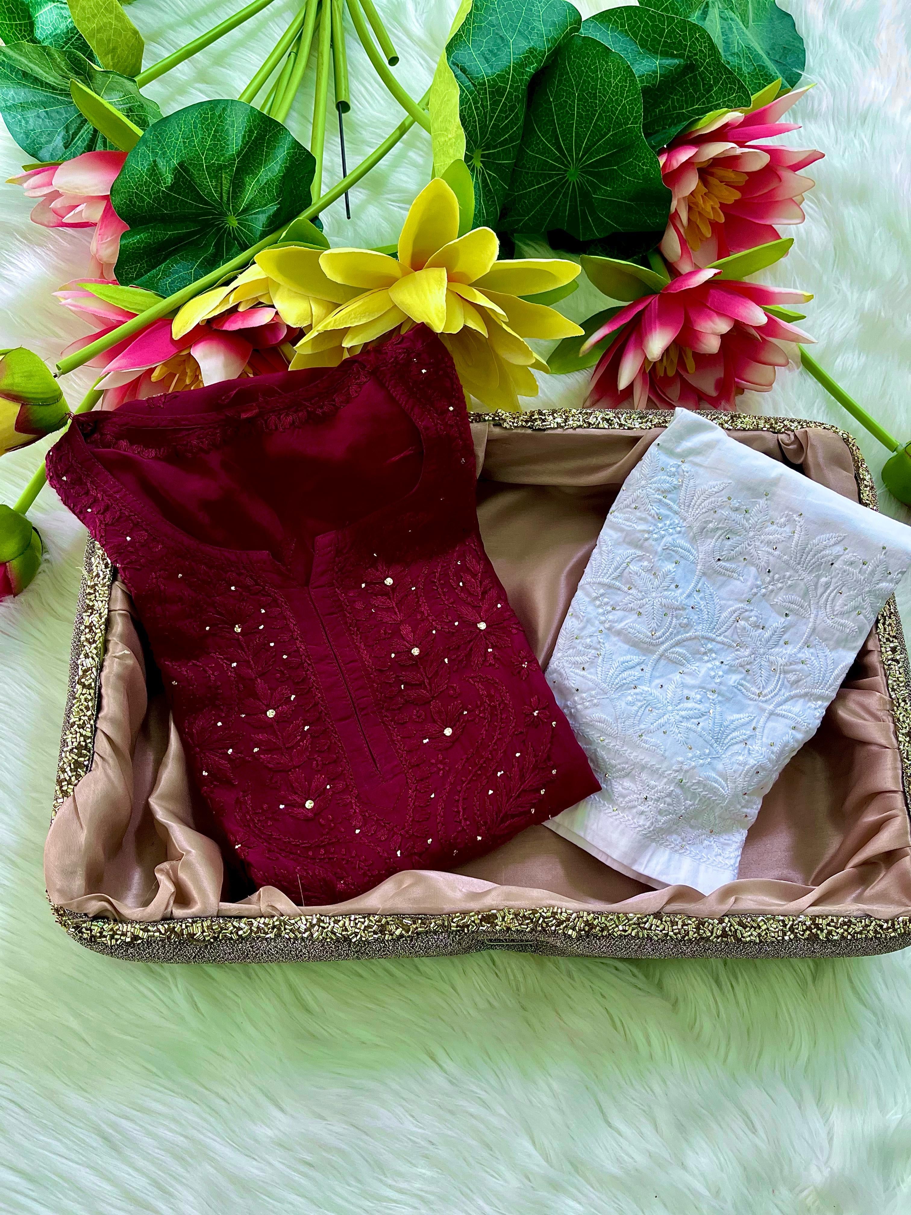Zoya Muslin Muqaish Kurti Ghaspatti with Bakhiya work