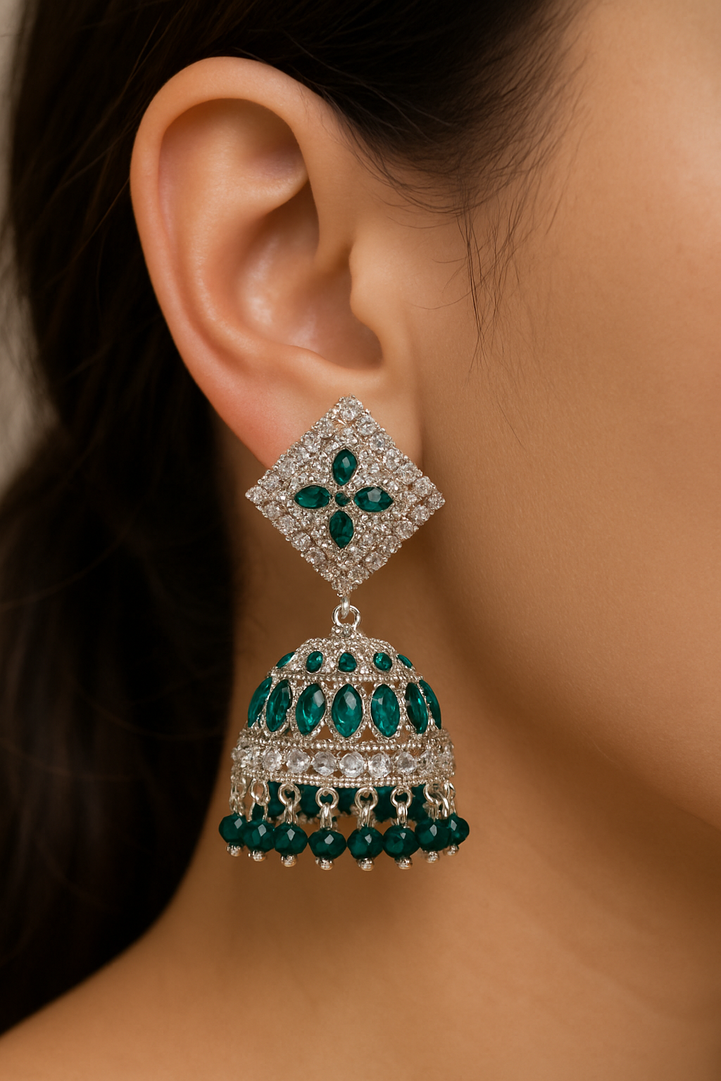 Elegant Emerald Green Jhumka Earrings – Traditional Glamour Redefined