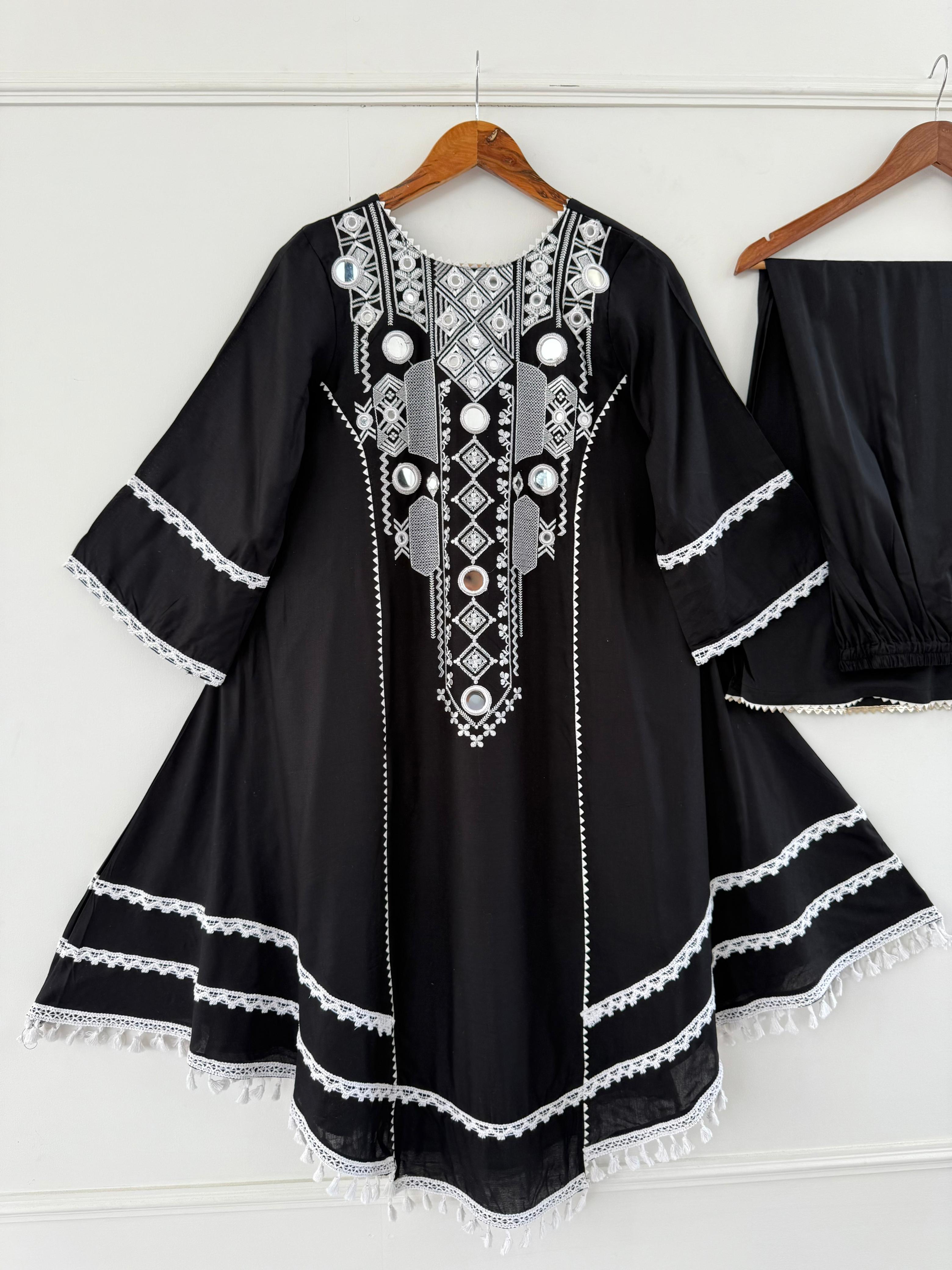 Elegant Rayon Kurti Set with Mirror & Lace Detailing