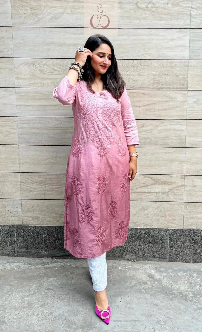 ButterSoft Chanderi HandCrafted Kurtis - chikankariofficial