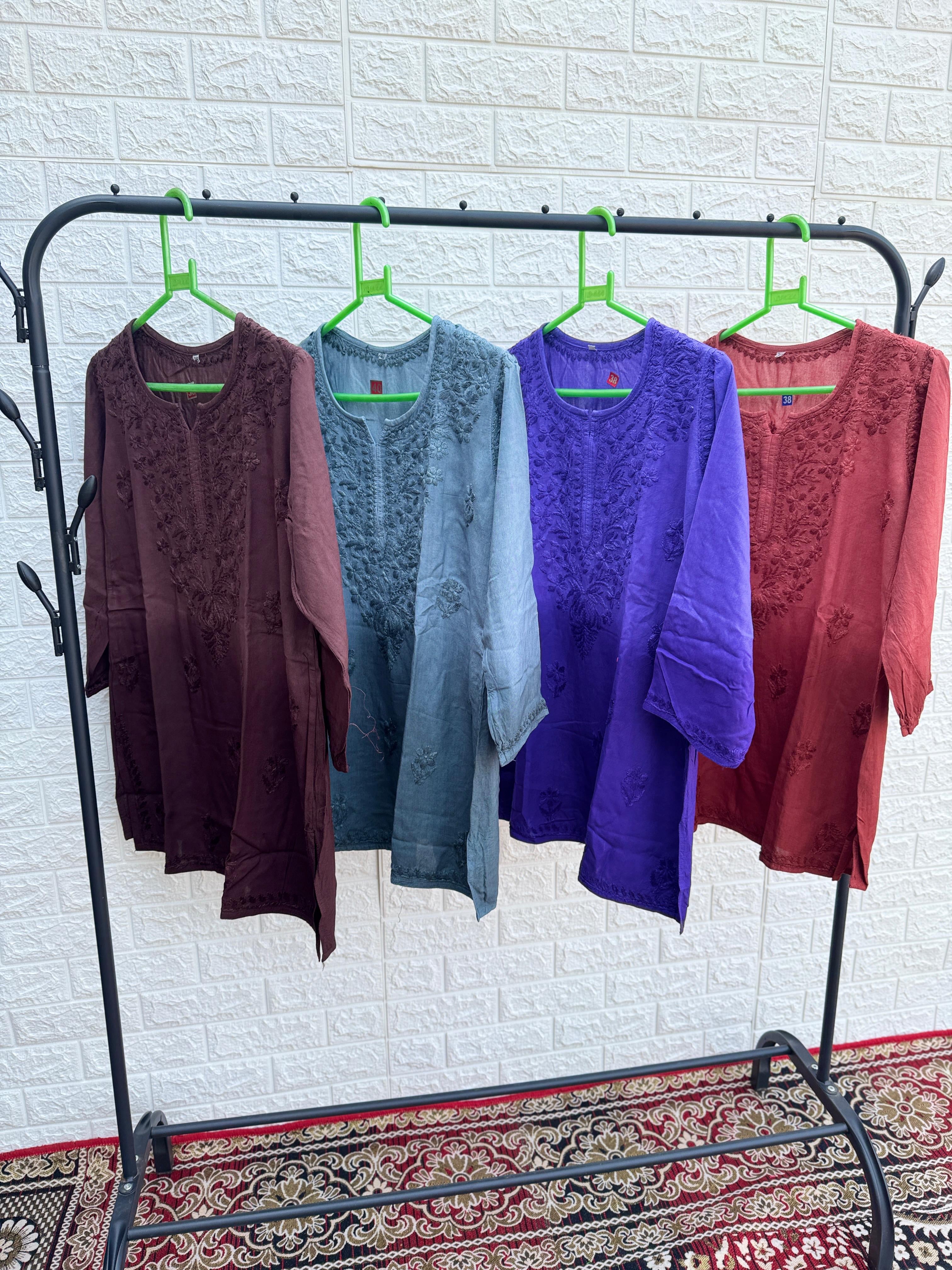 Chikankari Official 36 / brown Soft Rayon Dyed Short Tops
