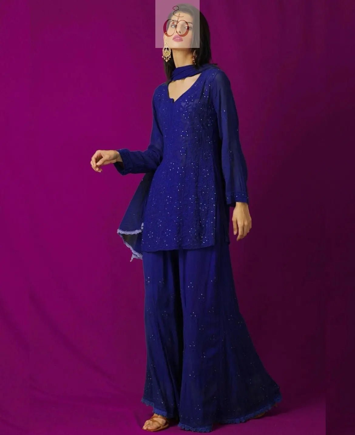 Chikankari Official 38 / royal blue Short Viscose Pair