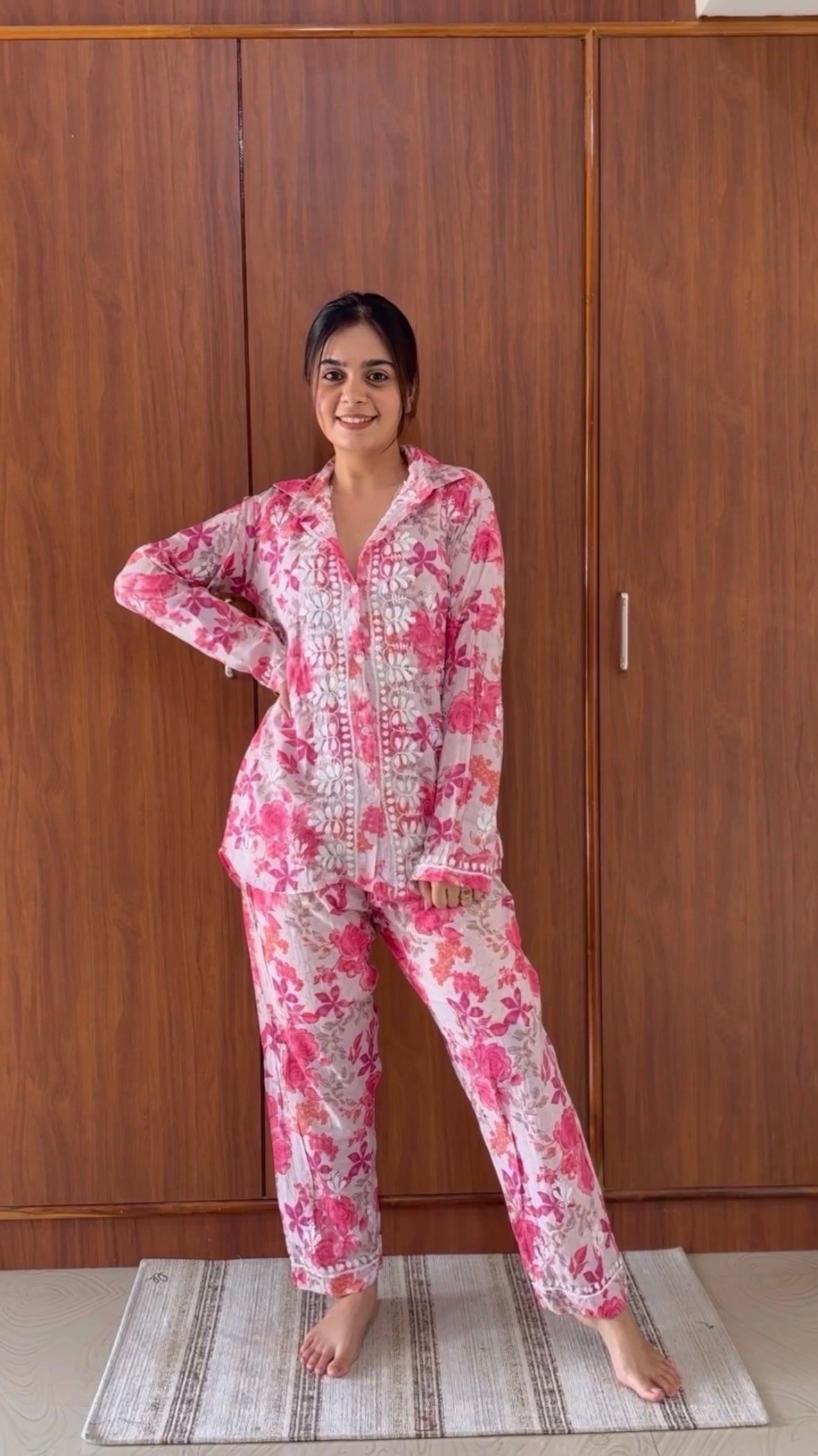 Chikankari Official Beautiful Printed co-ord Designer Sleves Santoshi Special