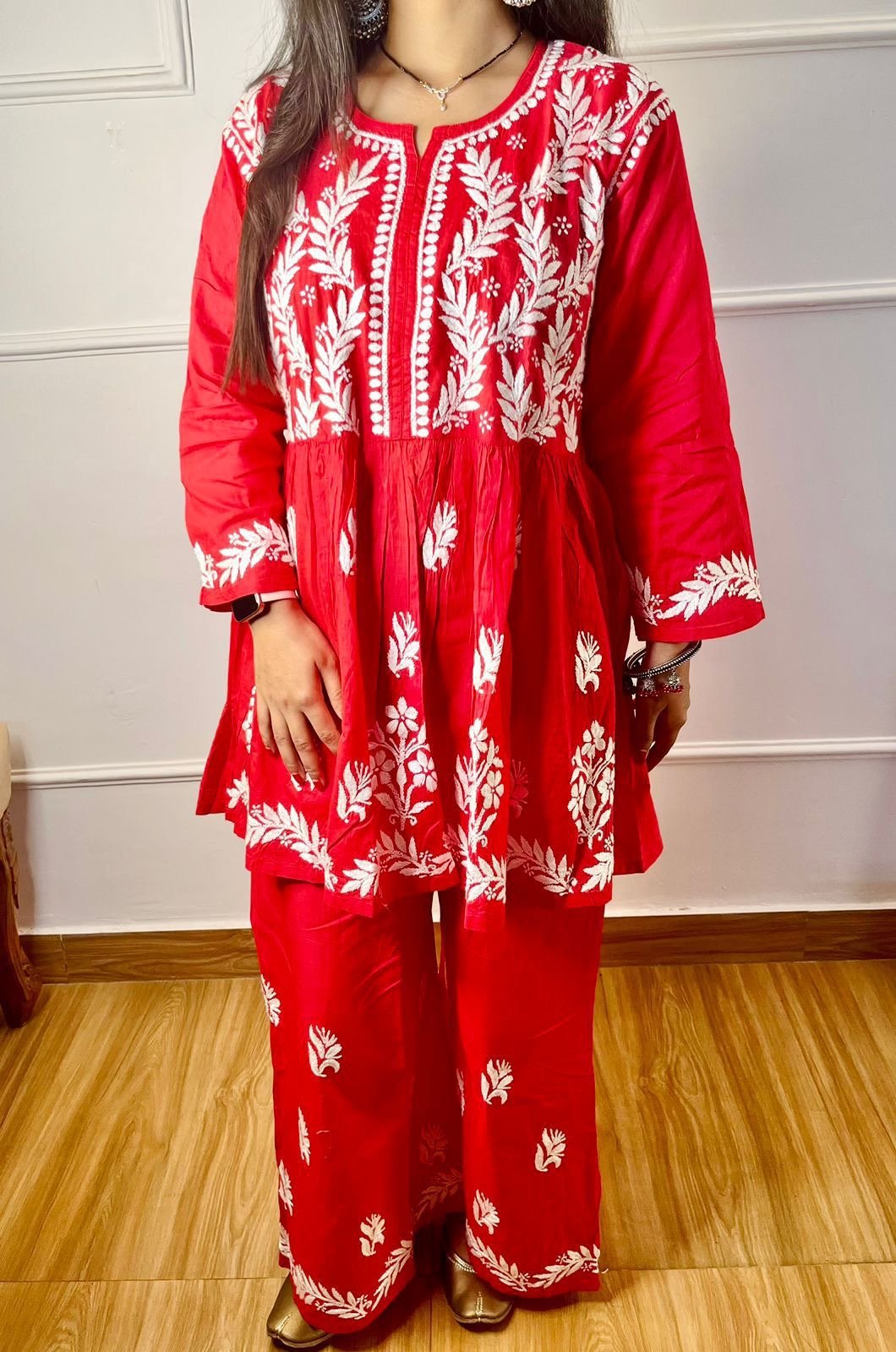 Cotton Trending Short Gown with plazzo - chikankariofficial