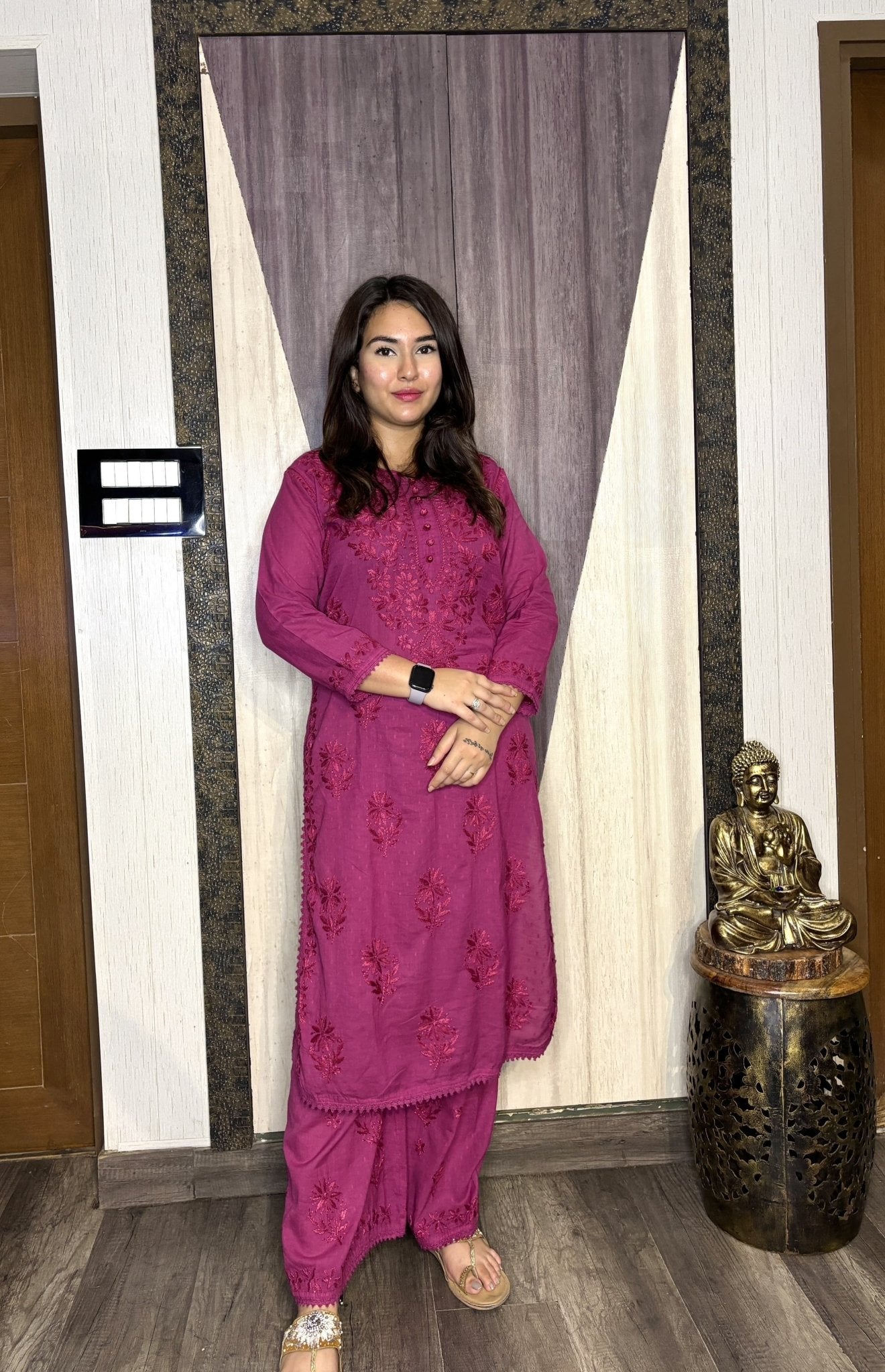 Dobby Cotton Ghass patti Work Plazzo combo - chikankariofficial