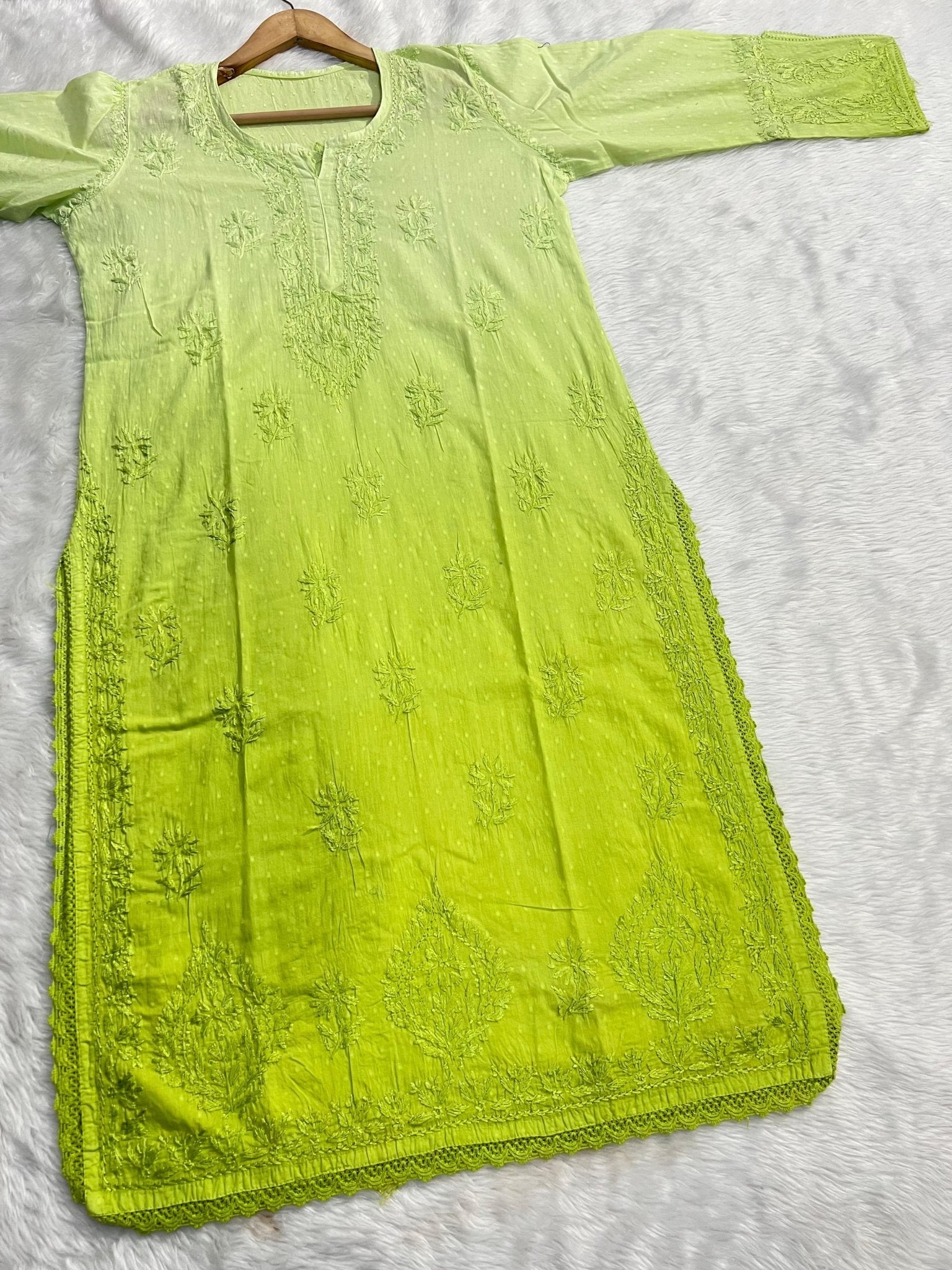 Dyeable Premium Ombre Shades Dobby Cotton with Crochet Border Tanya Special - chikankariofficial