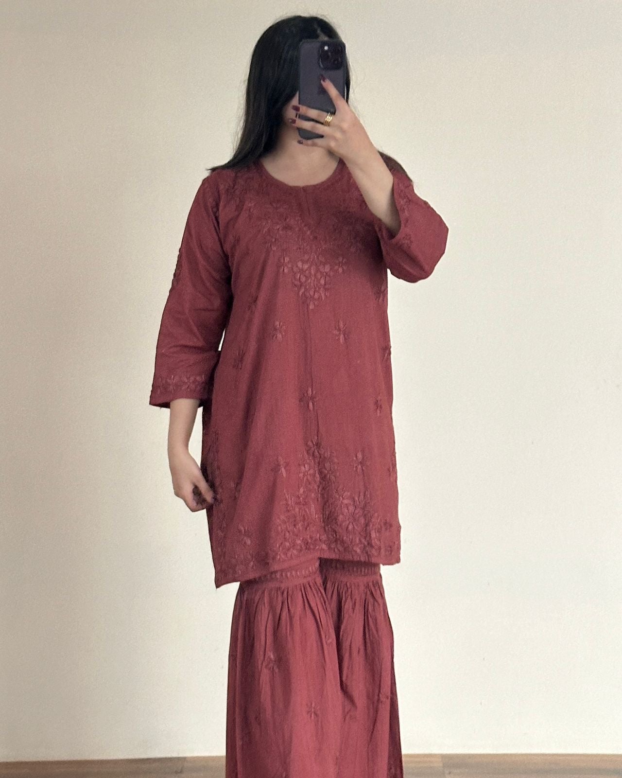 Dyed Cotton Short Gharara Top - chikankariofficial