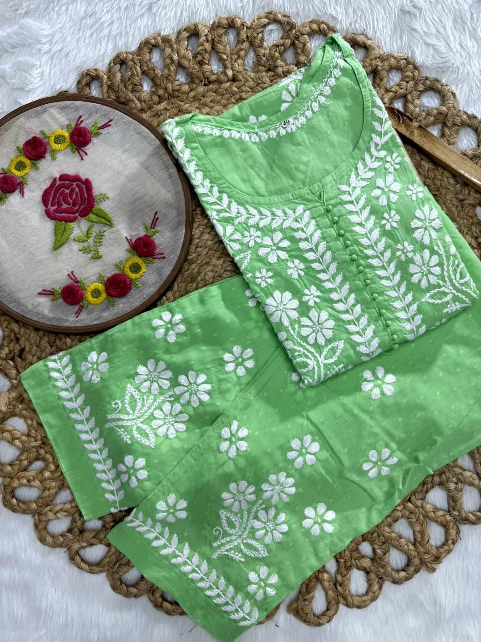 Exclusive DOBBY Nyra Cut kurti & pant in a combination of matching Set - chikankariofficial