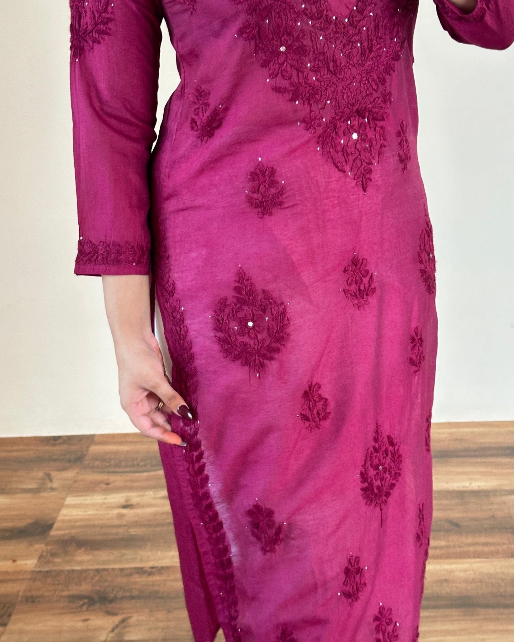 Exclusive Light weight Butter soft dyed Chanderi kurti - chikankariofficial