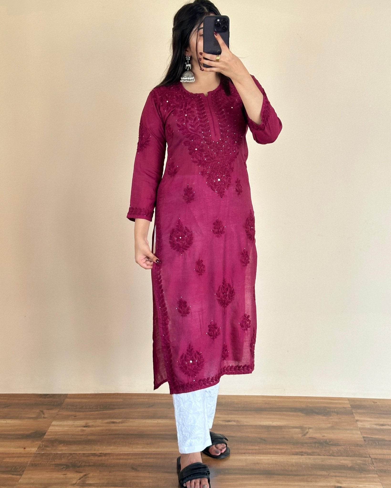 Exclusive Light weight Butter soft dyed Chanderi kurti - chikankariofficial