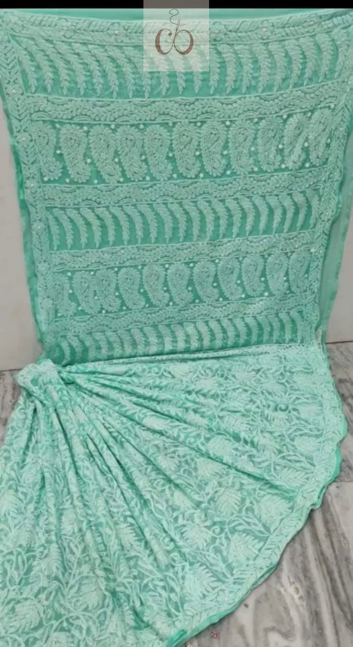 Full Jaal Georgette Saree All over Work Finest Finishing With Blouse - chikankariofficial
