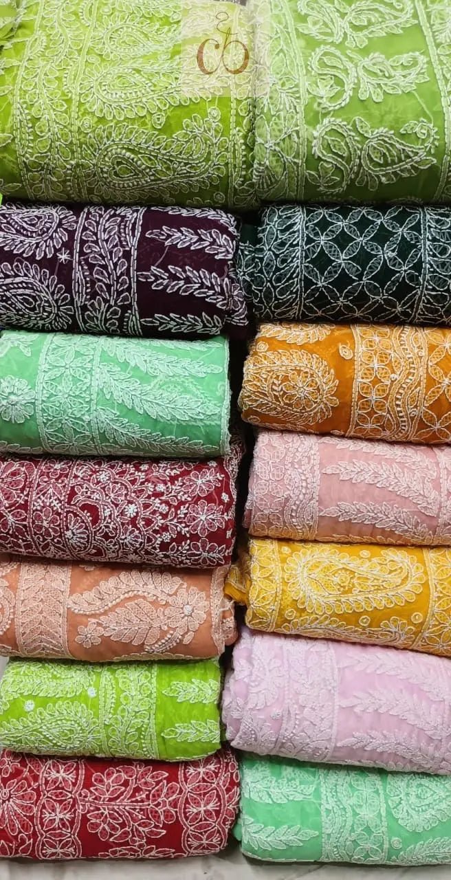 Full Jaal Georgette Saree All over Work Finest Finishing With Blouse - chikankariofficial