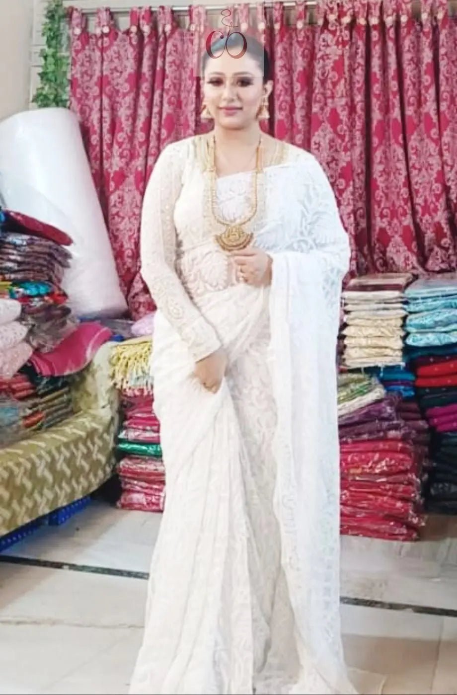 Full Jaal Georgette Saree All over Work Finest Finishing With Blouse - chikankariofficial