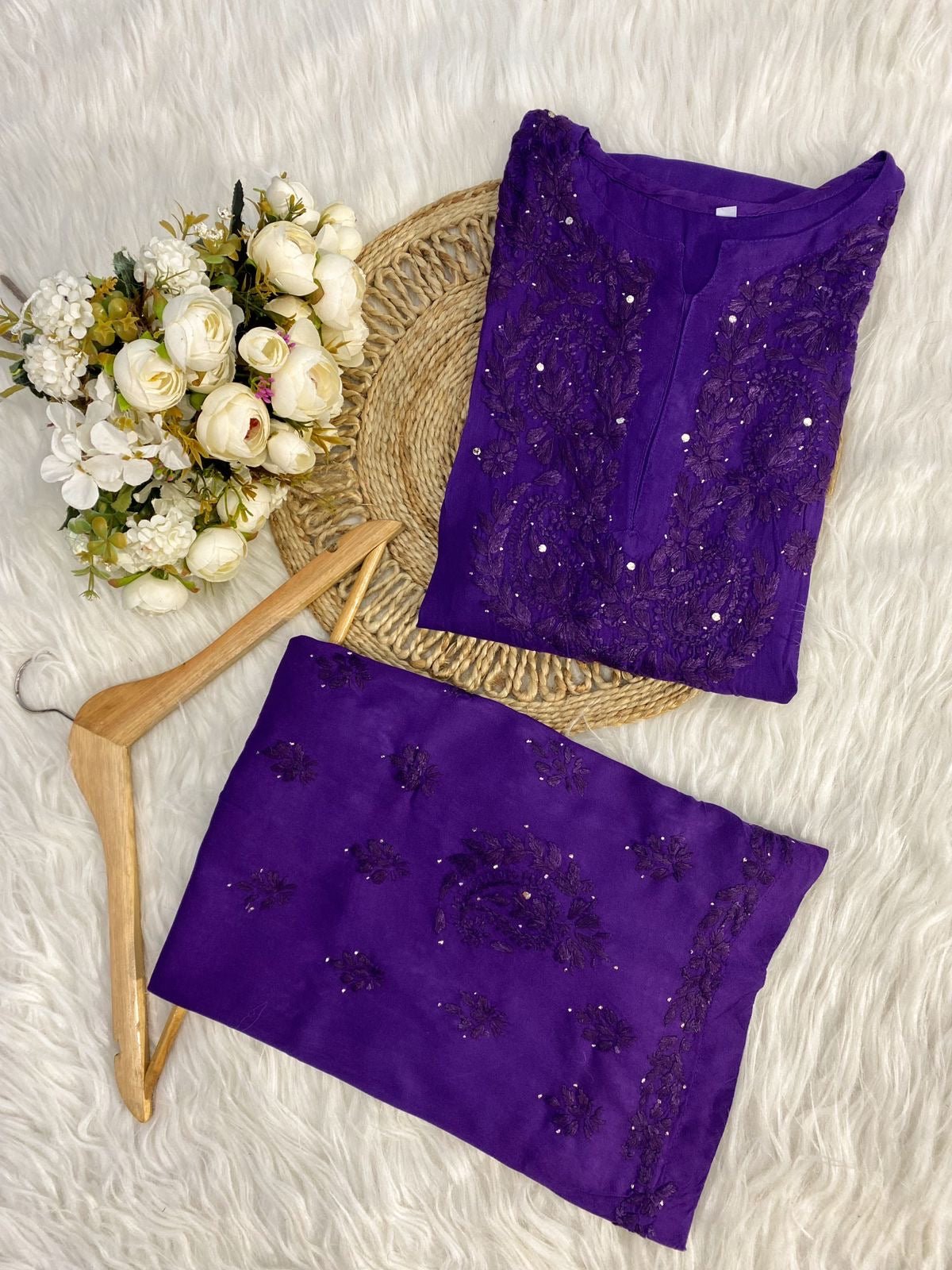 Handcrafted Rayon Co - ord Muqaish Combo Tanya Special - chikankariofficial