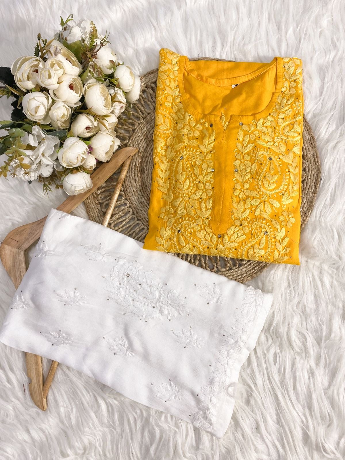 Handcrafted Rayon Muqaish Dyed Chikankari Kurtis - chikankariofficial