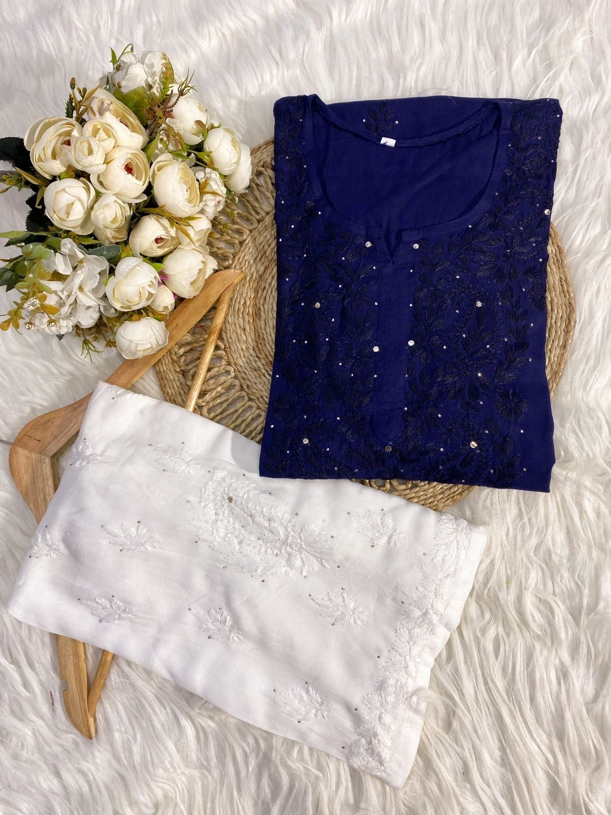 Handcrafted Rayon Muqaish Dyed Chikankari Kurtis - chikankariofficial