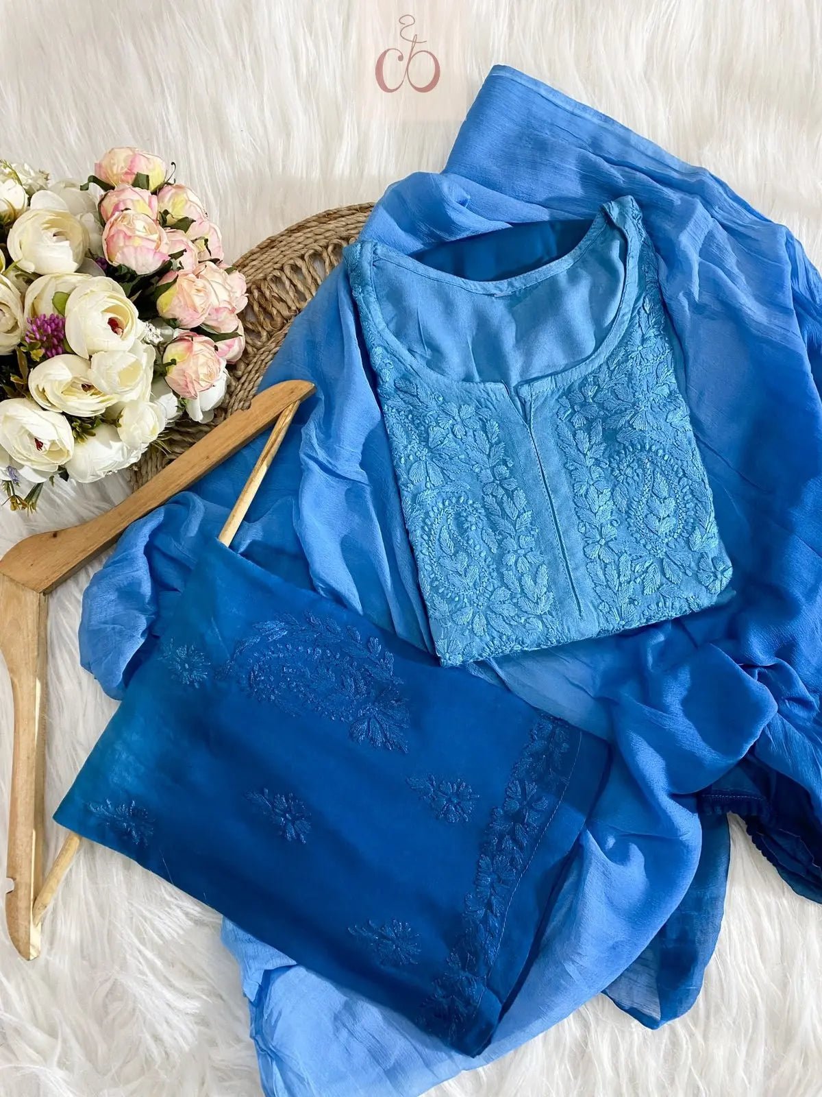 Handcrafted Soft Rayon 3pc Ombre Set ( Summer Special ) - chikankariofficial
