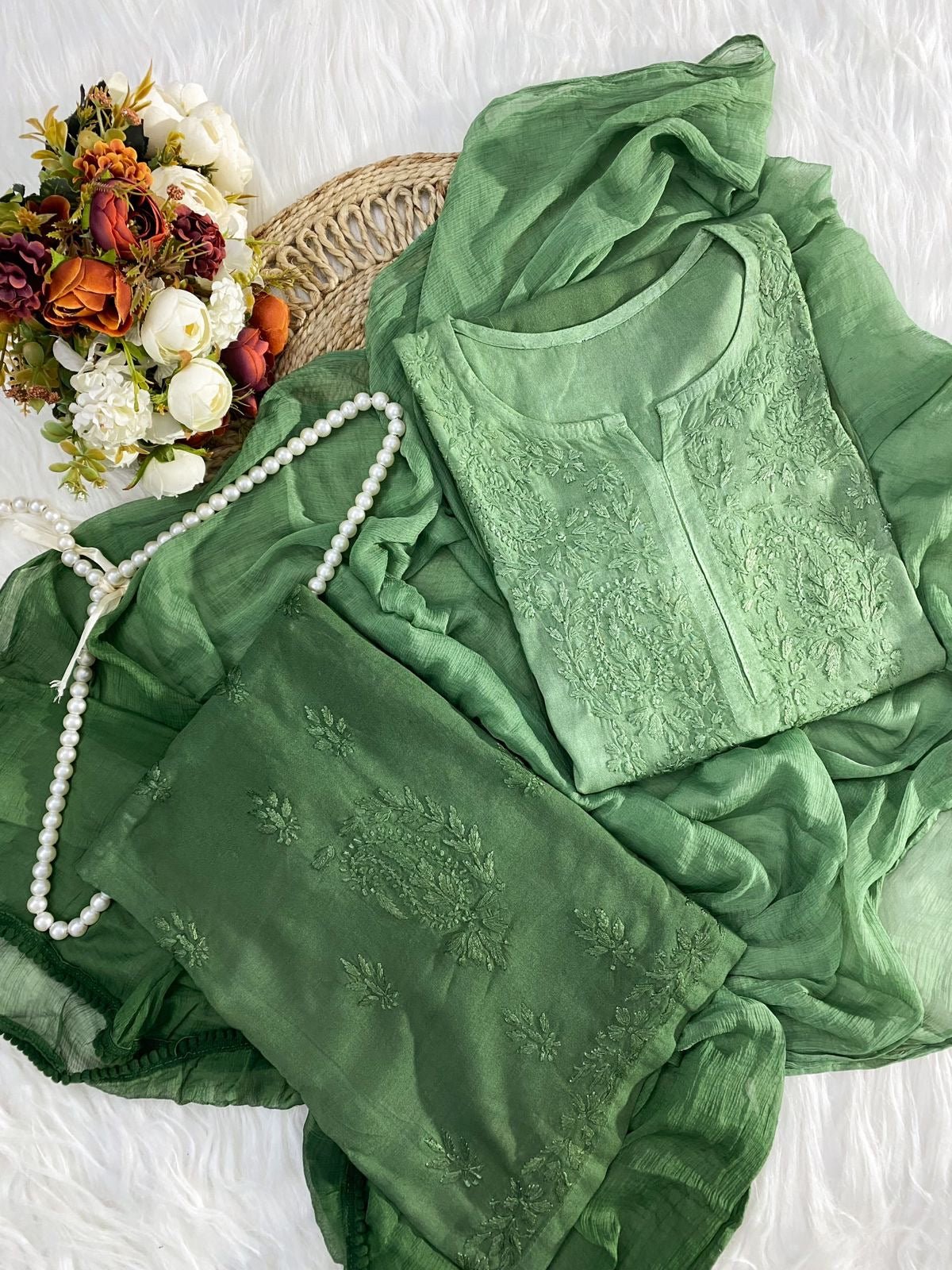 Handcrafted Soft Rayon 3pc Ombre Set ( Summer Special ) - chikankariofficial