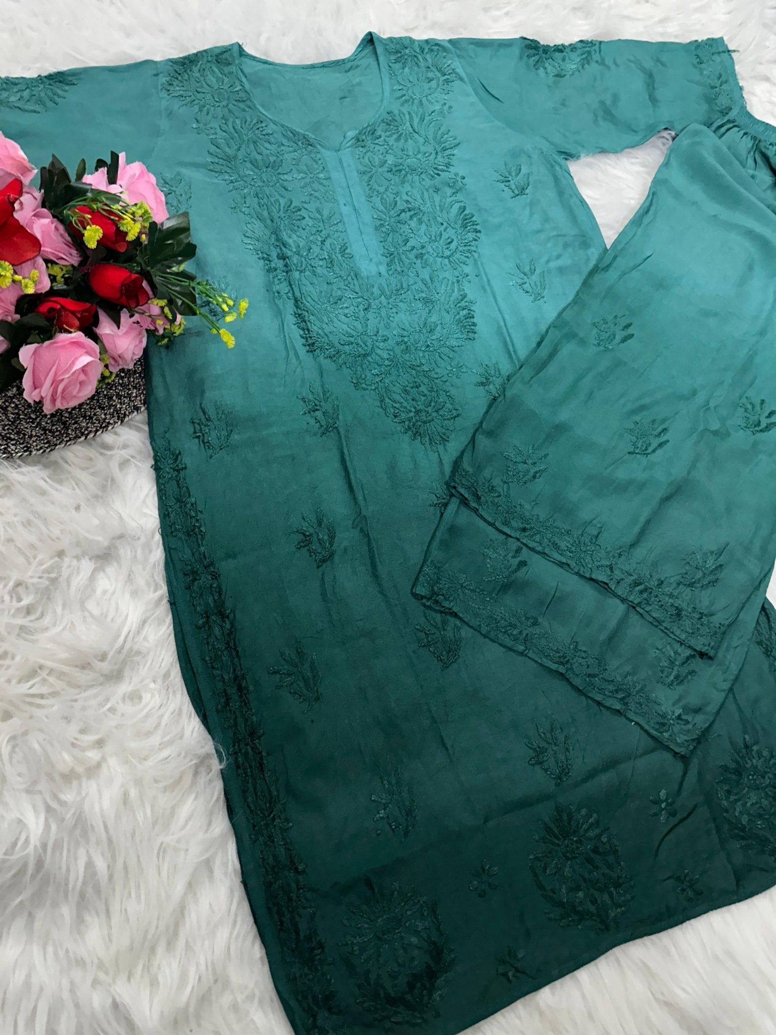 Heavy Chikankari Handwork Muslin Ombre combo - chikankariofficial