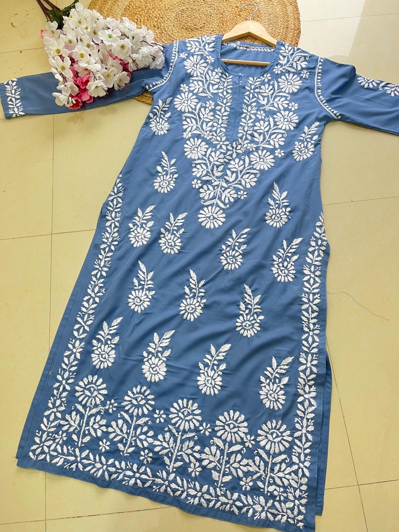 Modal Crape Embroidery Kurta - chikankariofficial