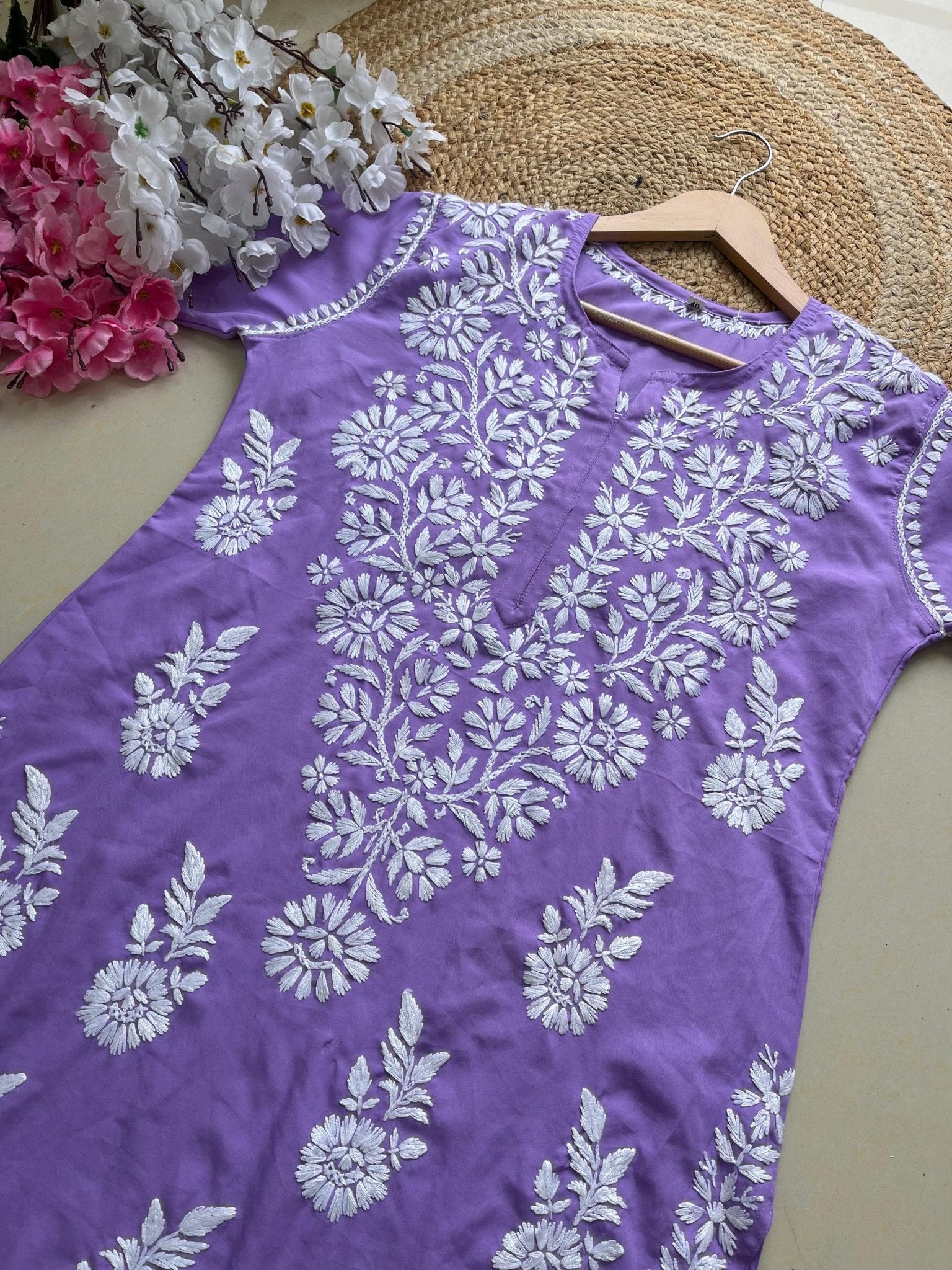 Modal Crape Embroidery Kurta - chikankariofficial