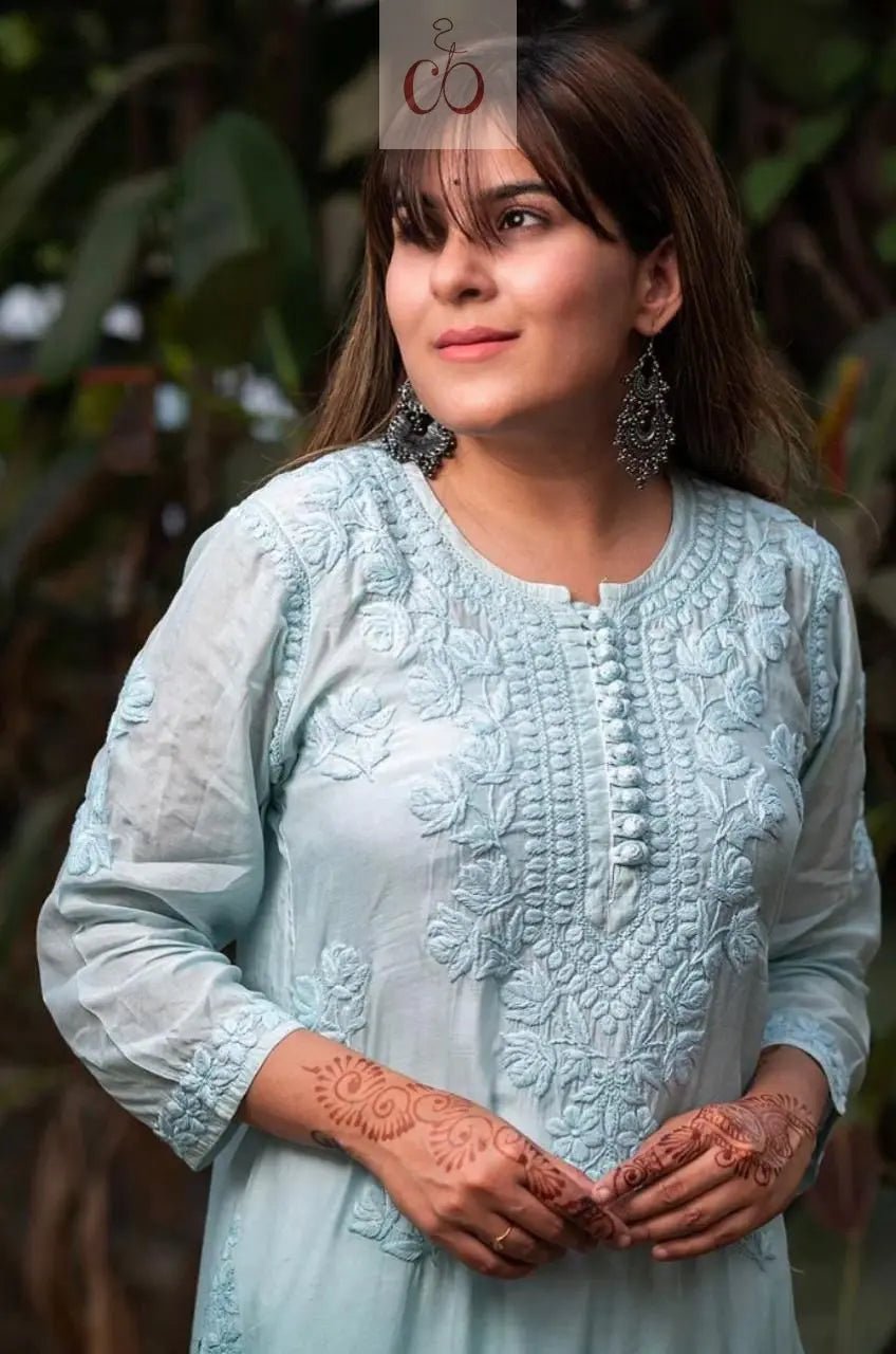 Premium Chanderi Rose Kurti - chikankariofficial