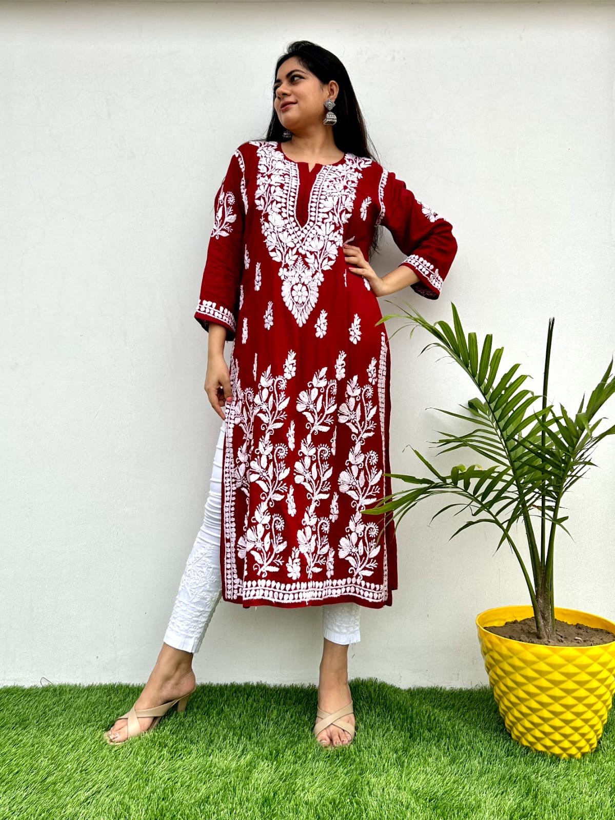 Premium Quality modaal with heavy Ghaas Patti work - chikankariofficial