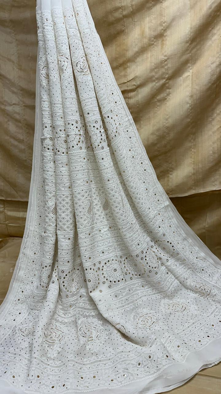 Premium Viscose Saree with Muqaish work - chikankariofficial