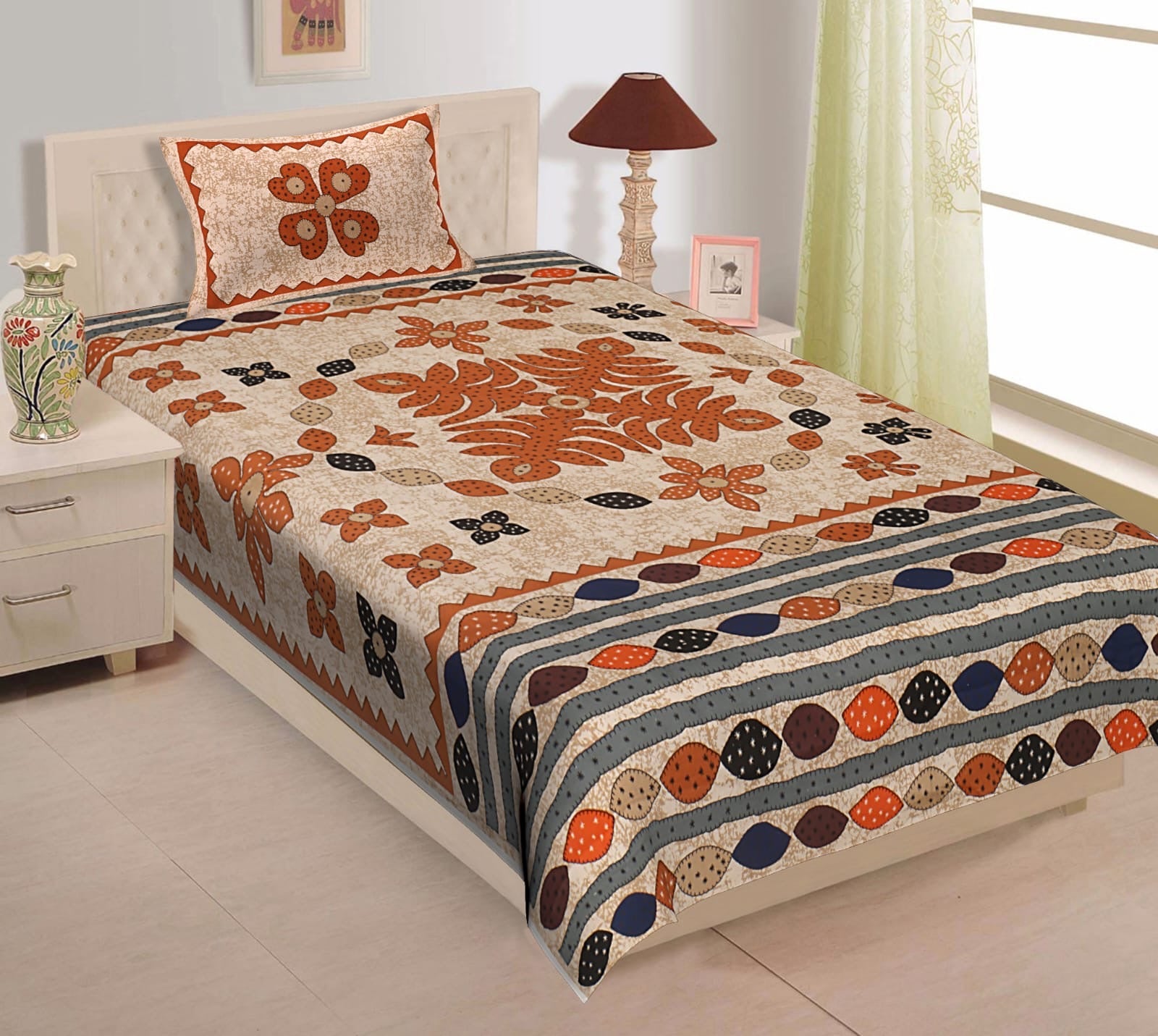Random Printed Bedsheets with 1 Pillow - chikankariofficial