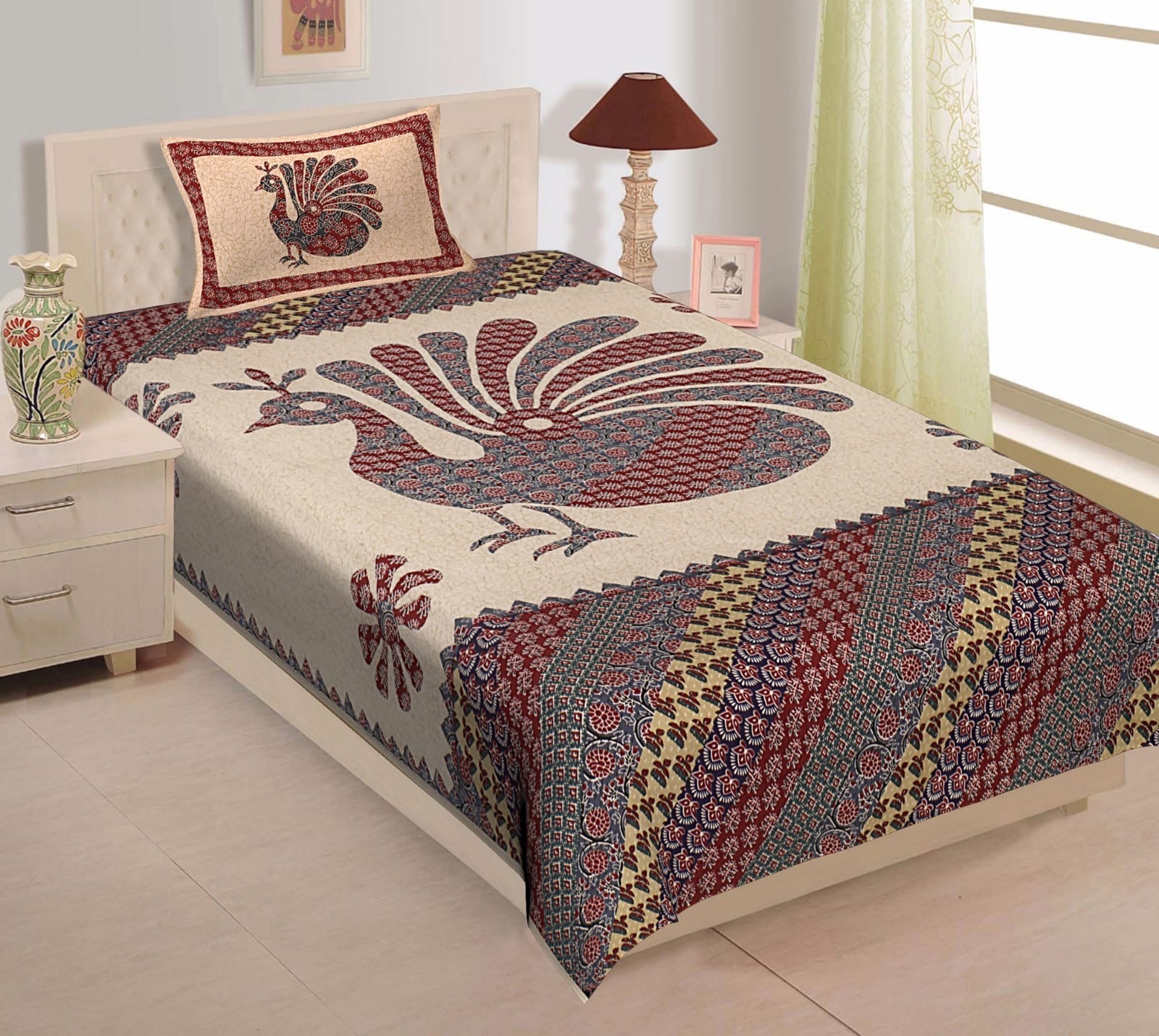 Random Printed Bedsheets with 1 Pillow - chikankariofficial