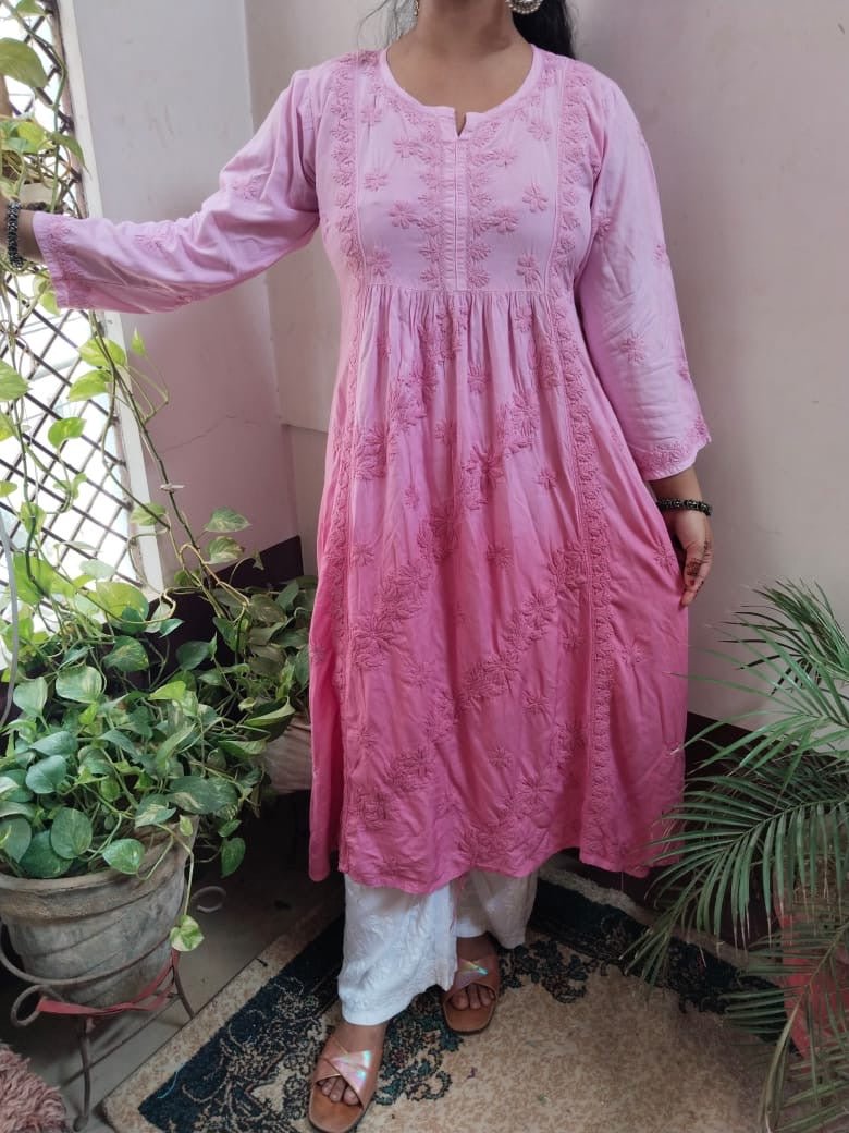 Rayon 3d Work Gown - chikankariofficial