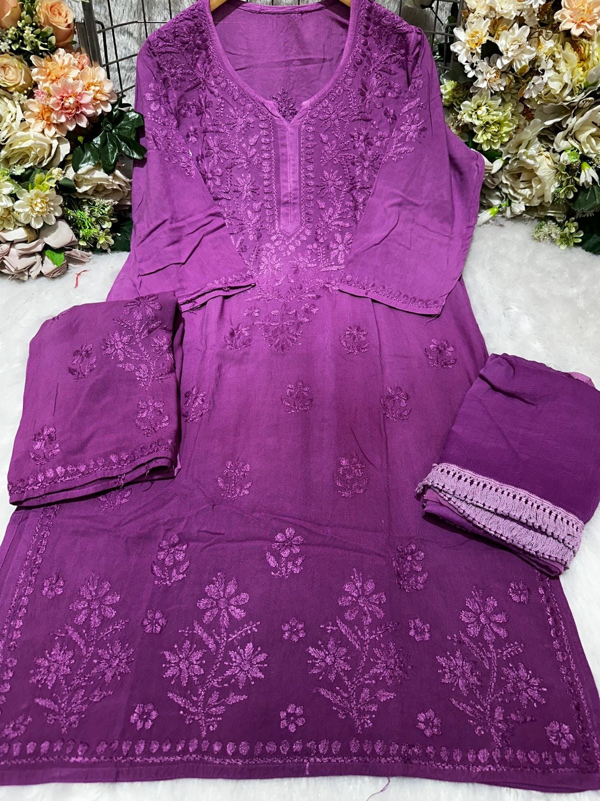 Rayon 4 Buta Chikankari Set 3pc Mayuri Special - chikankariofficial