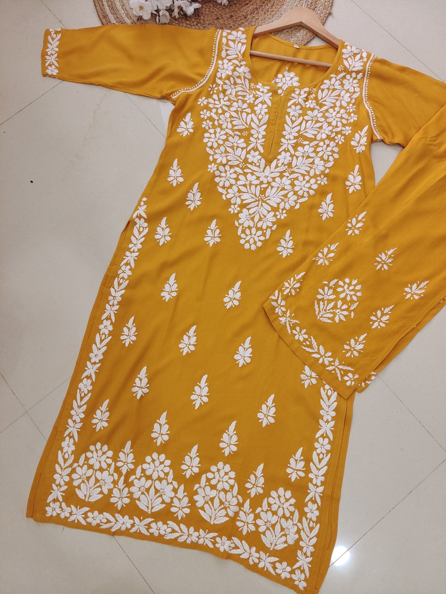 Rayon Co ord Chikankari Set Flowers Embroidered - chikankariofficial