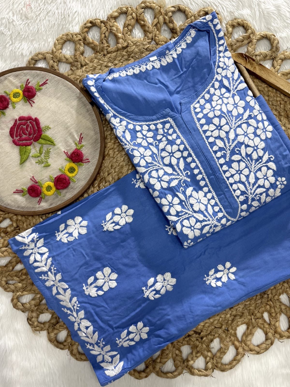 Rayon Flowered hand Embroidered Combo - chikankariofficial