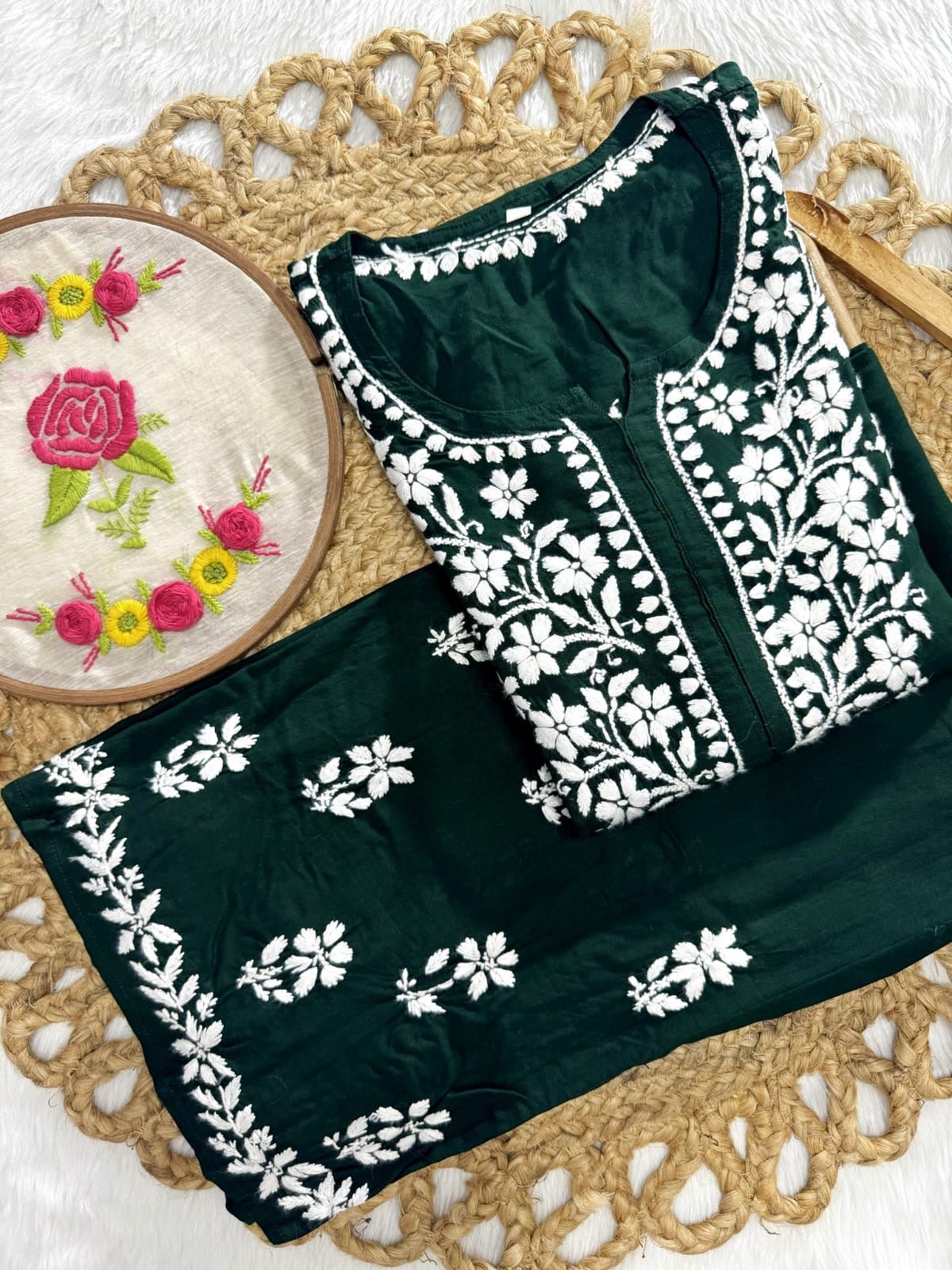 Rayon Flowered hand Embroidered Combo - chikankariofficial