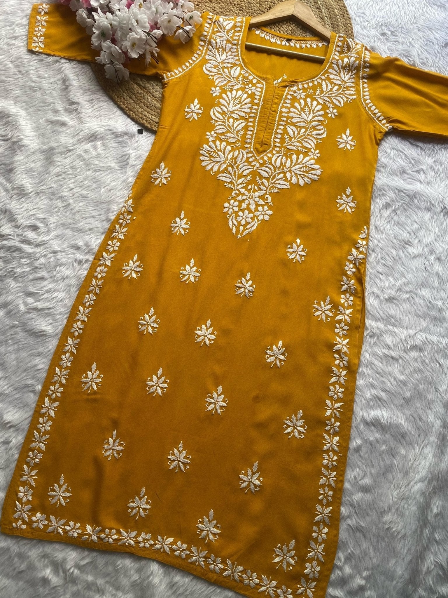 Rayon Gala Buti Chikankari Soft Kurti - chikankariofficial