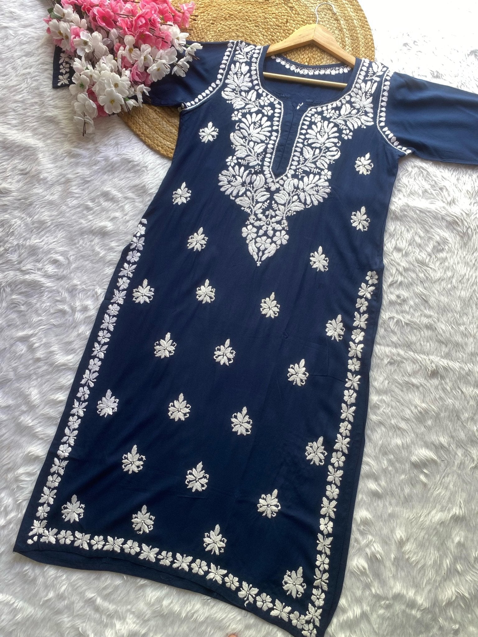 Rayon Gala Buti Chikankari Soft Kurti - chikankariofficial
