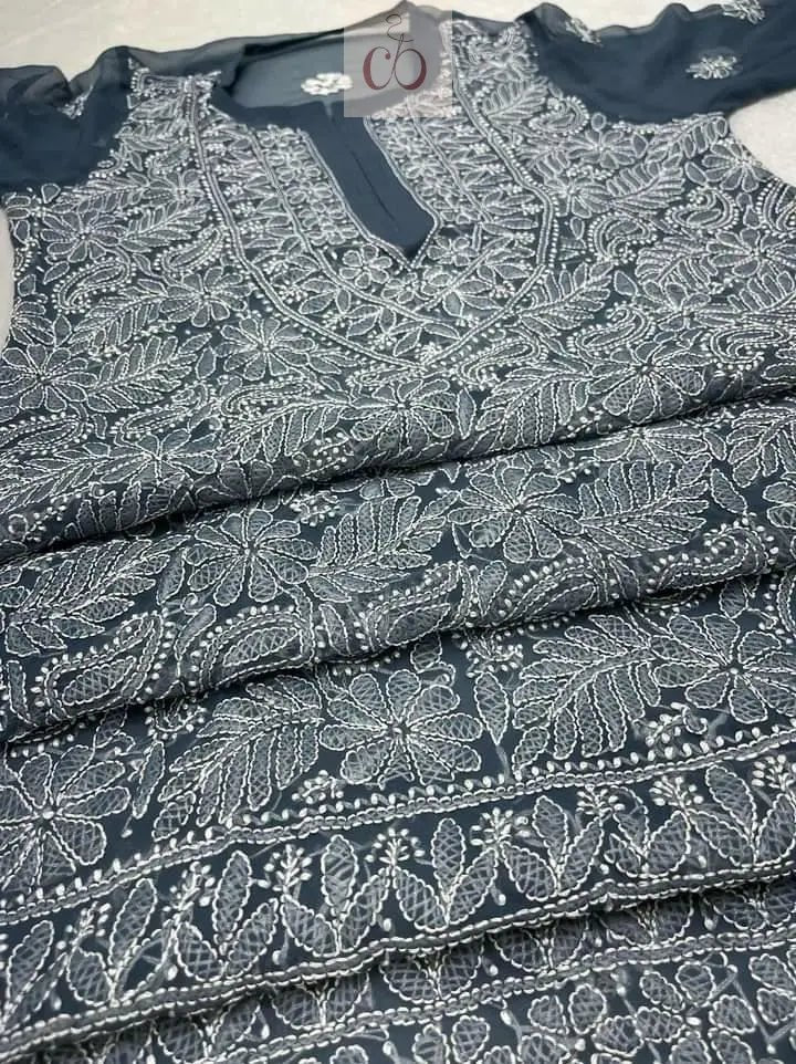 Resham Keel Jaal Kurtis - chikankariofficial
